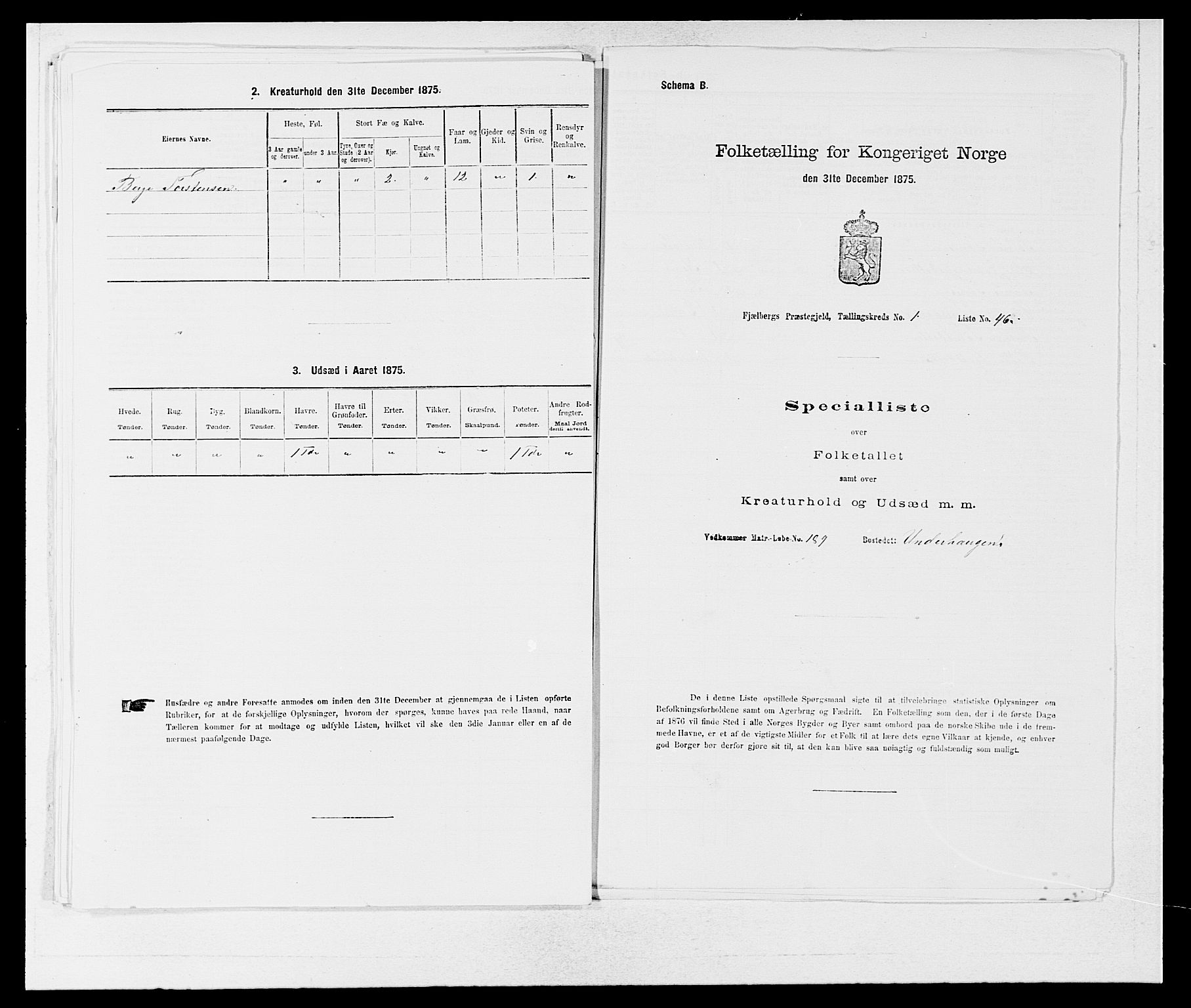 SAB, 1875 census for 1213P Fjelberg, 1875, p. 121