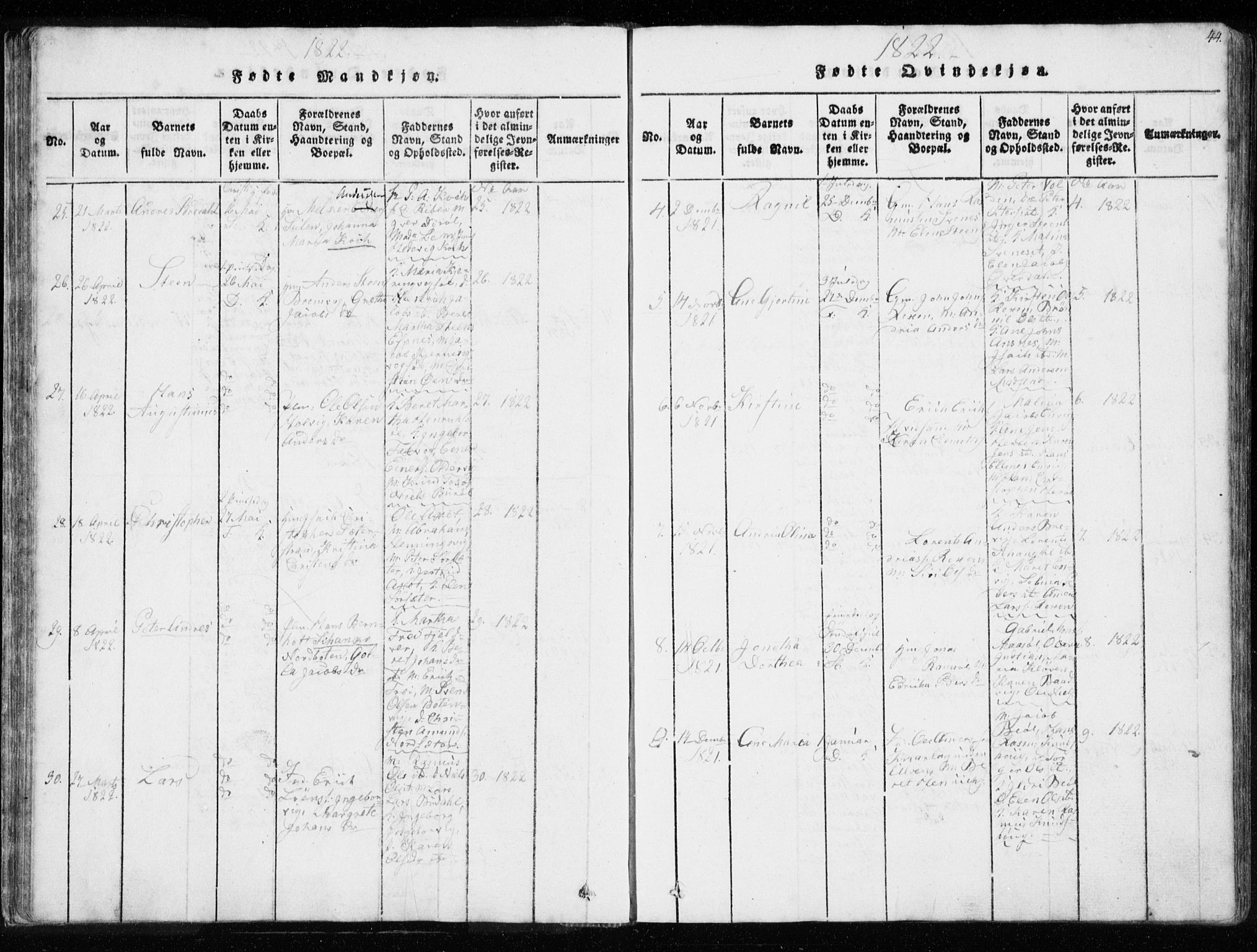 Ministerialprotokoller, klokkerbøker og fødselsregistre - Sør-Trøndelag, AV/SAT-A-1456/634/L0527: Parish register (official) no. 634A03, 1818-1826, p. 44