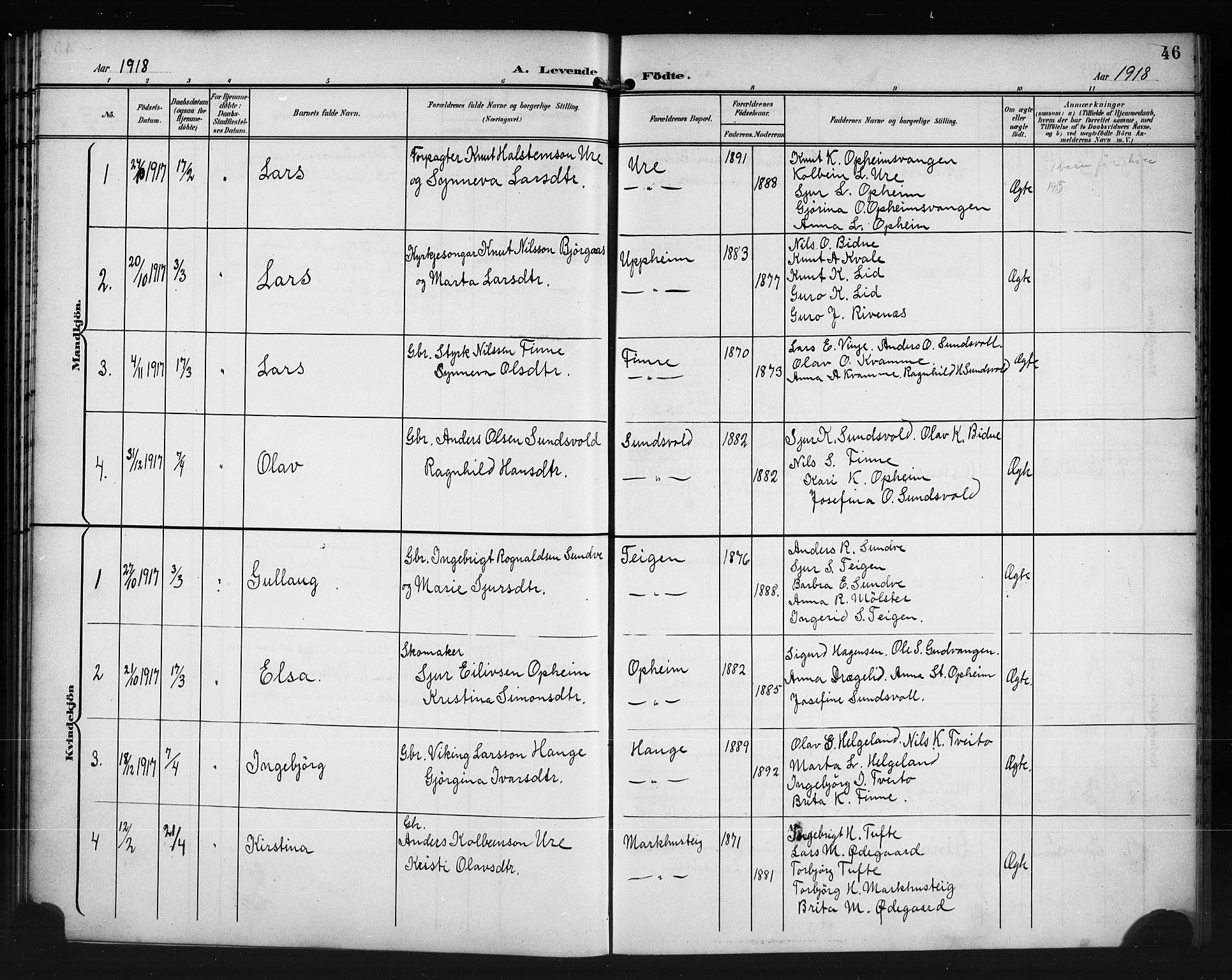 Vossestrand Sokneprestembete, AV/SAB-A-79101/H/Hab: Parish register (copy) no. A 3, 1900-1918, p. 46