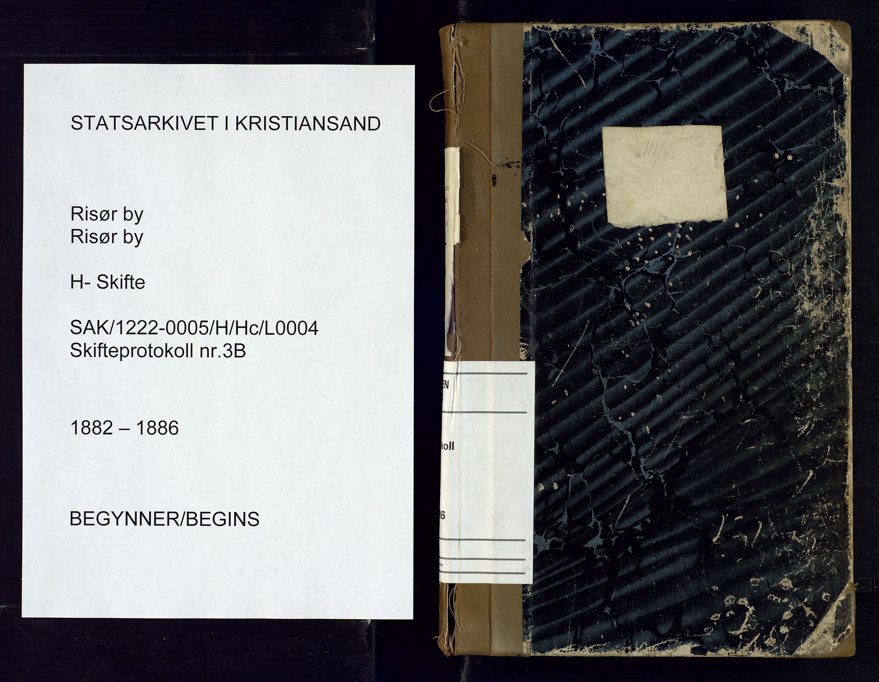 Risør byfogd, AV/SAK-1222-0005/H/Hc/L0004: Skifteprotokoll nr. 3B, 1882-1886