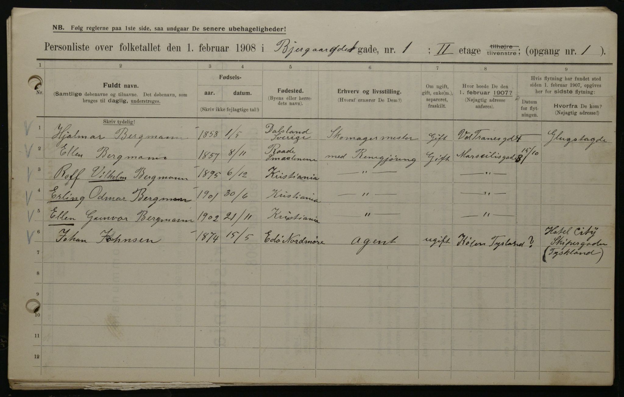 OBA, Municipal Census 1908 for Kristiania, 1908, p. 5380