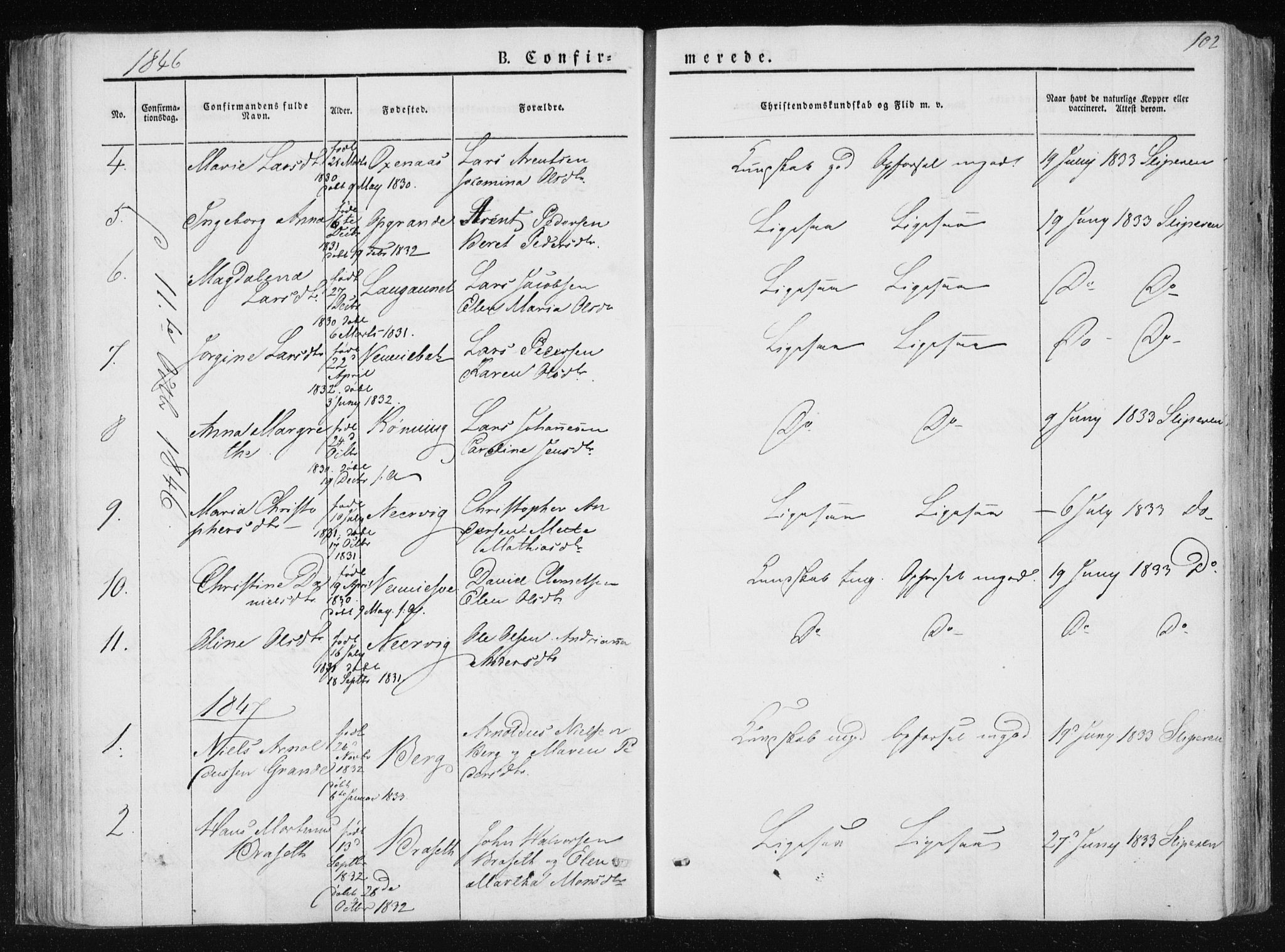 Ministerialprotokoller, klokkerbøker og fødselsregistre - Nord-Trøndelag, AV/SAT-A-1458/733/L0323: Parish register (official) no. 733A02, 1843-1870, p. 102