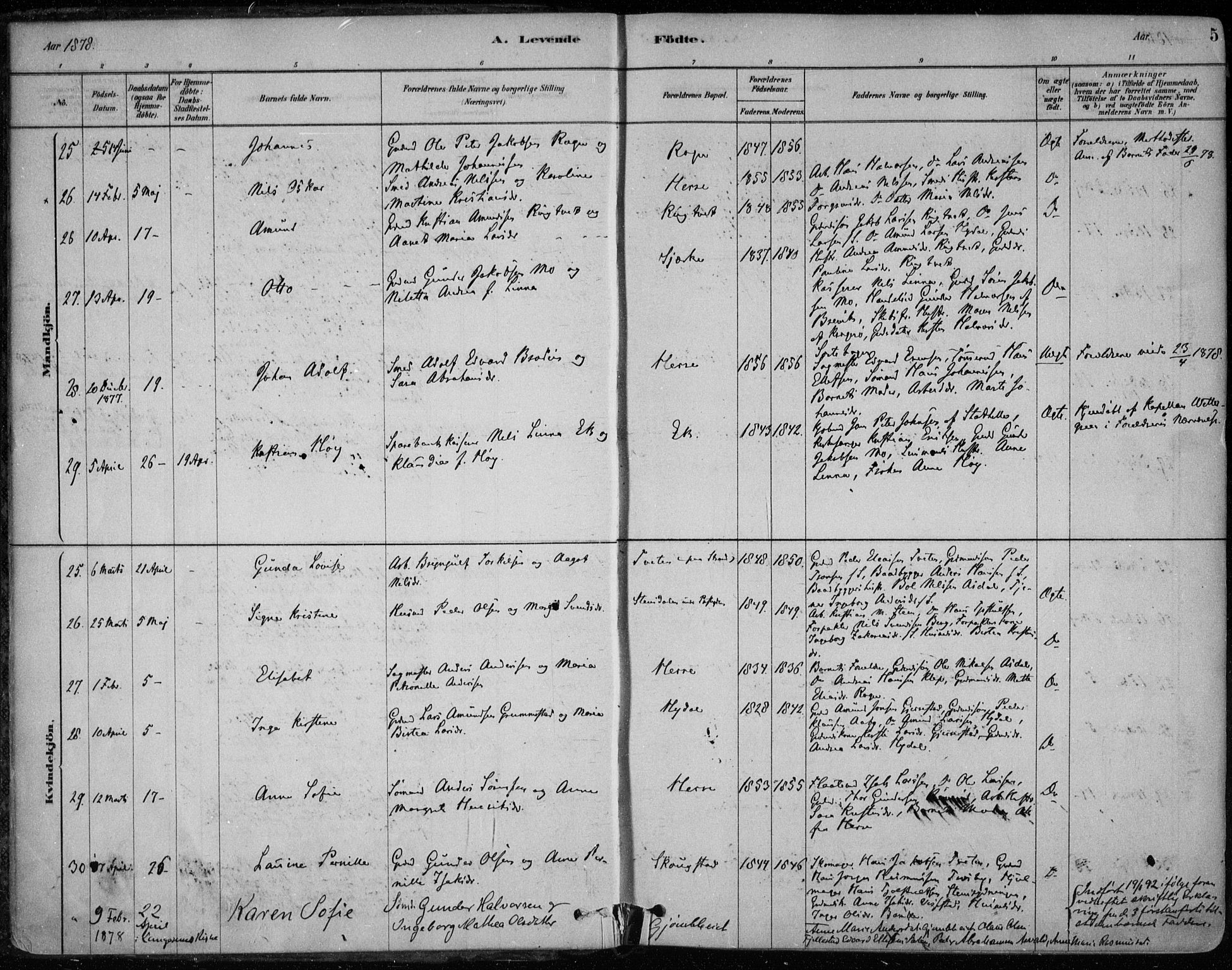 Bamble kirkebøker, AV/SAKO-A-253/F/Fa/L0007: Parish register (official) no. I 7, 1878-1888, p. 5