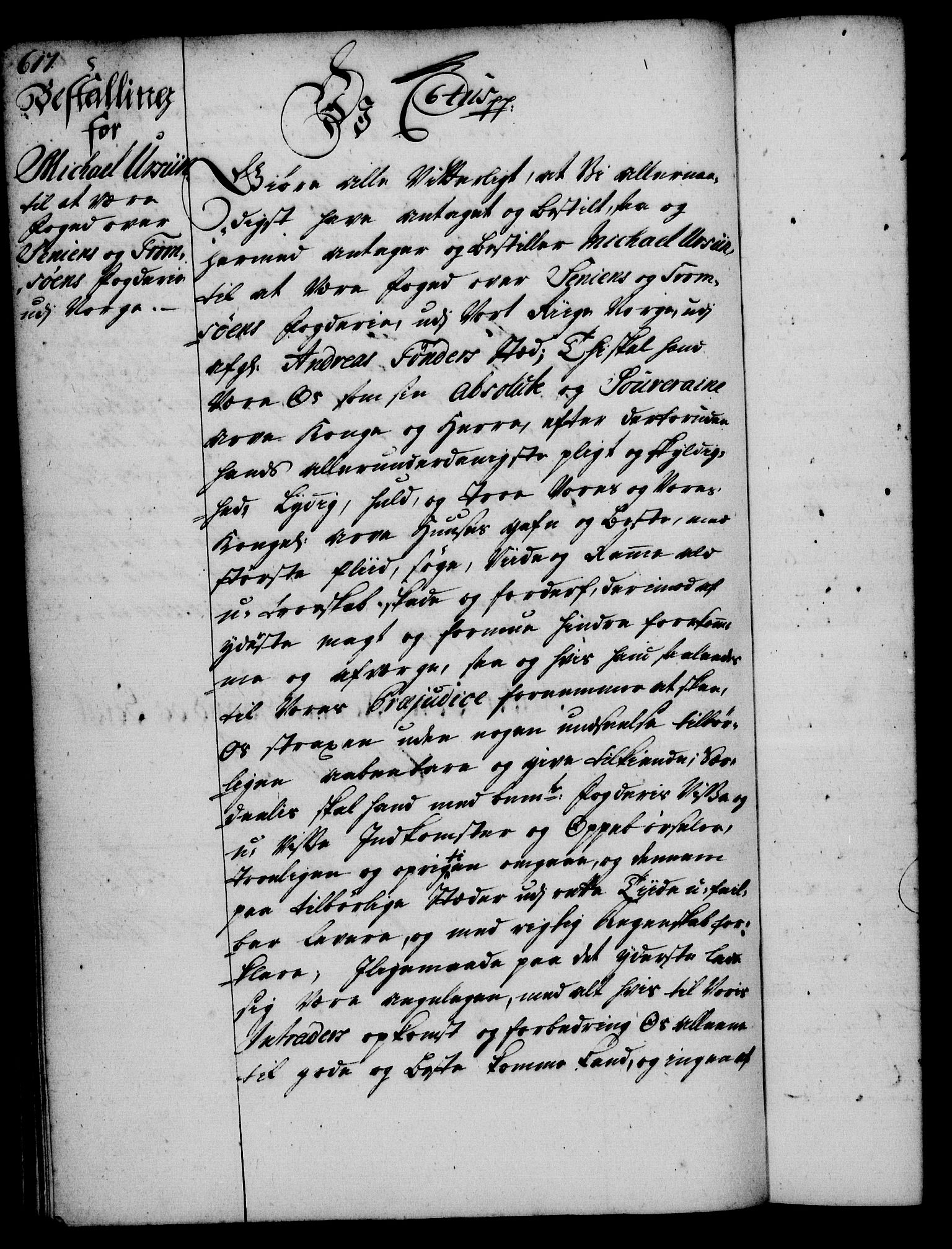 Rentekammeret, Kammerkanselliet, RA/EA-3111/G/Gg/Gge/L0002: Norsk bestallingsprotokoll med register (merket RK 53.26), 1730-1744, p. 617