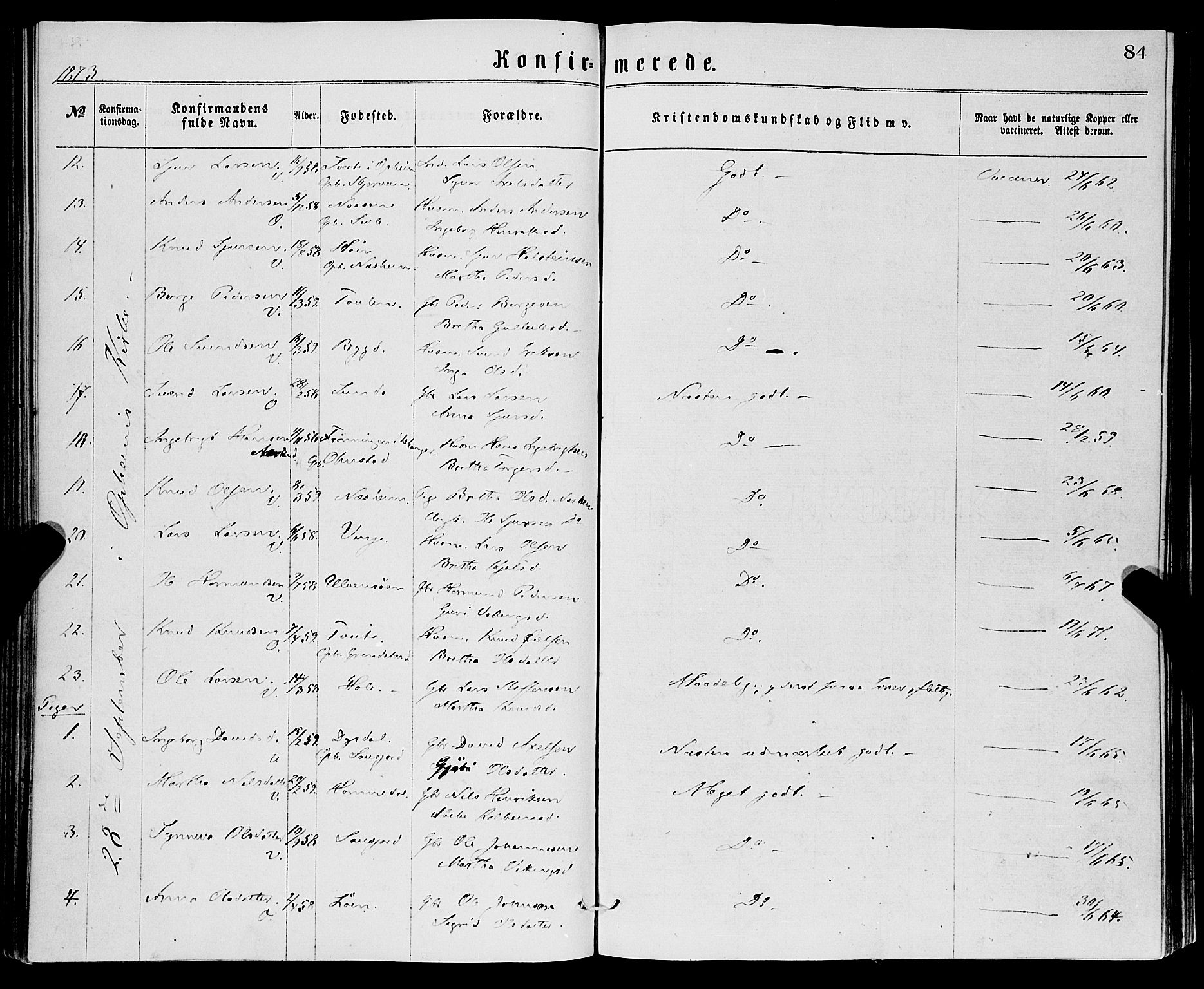 Vossestrand Sokneprestembete, AV/SAB-A-79101/H/Haa: Parish register (official) no. A 1, 1866-1877, p. 84