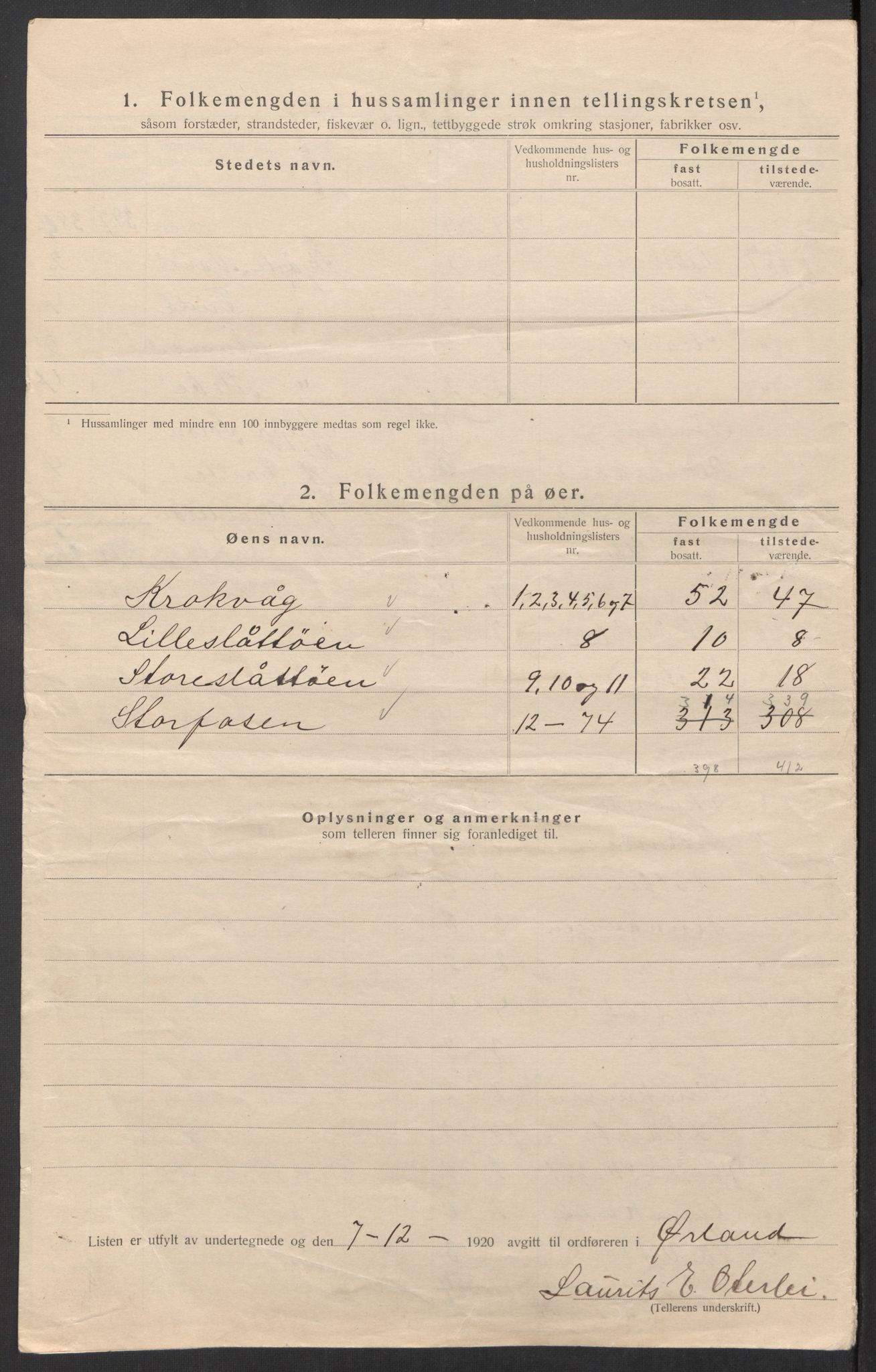 SAT, 1920 census for Ørland, 1920, p. 10