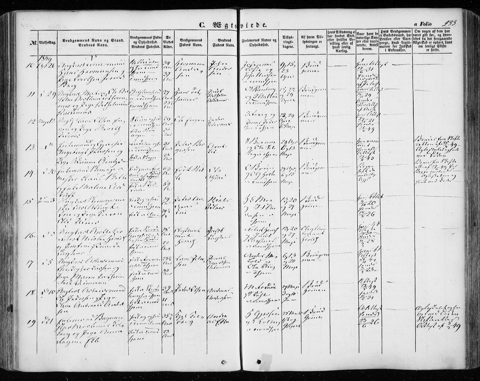 Ministerialprotokoller, klokkerbøker og fødselsregistre - Sør-Trøndelag, SAT/A-1456/601/L0051: Parish register (official) no. 601A19, 1848-1857, p. 283