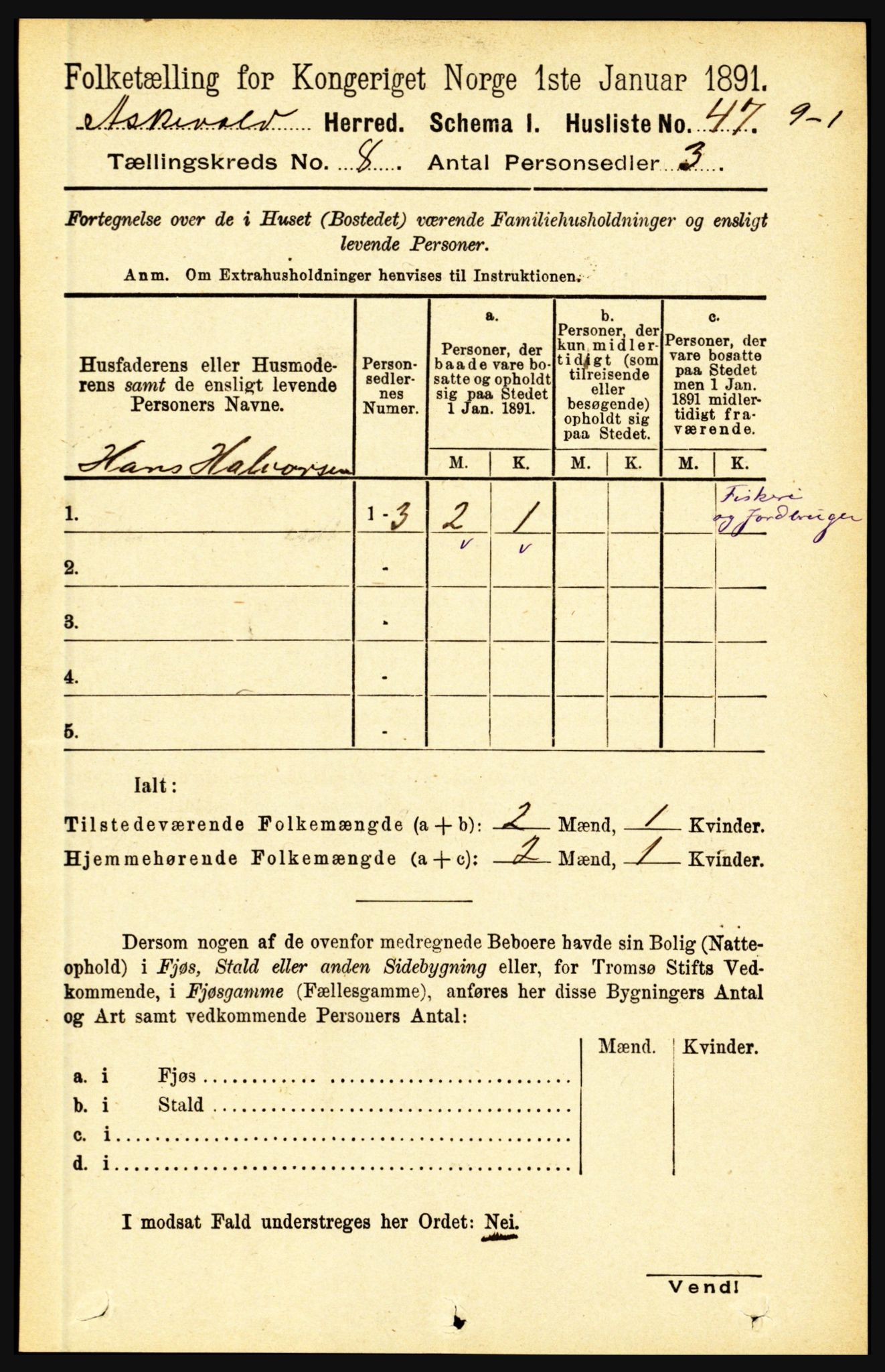 RA, 1891 census for 1428 Askvoll, 1891, p. 2133