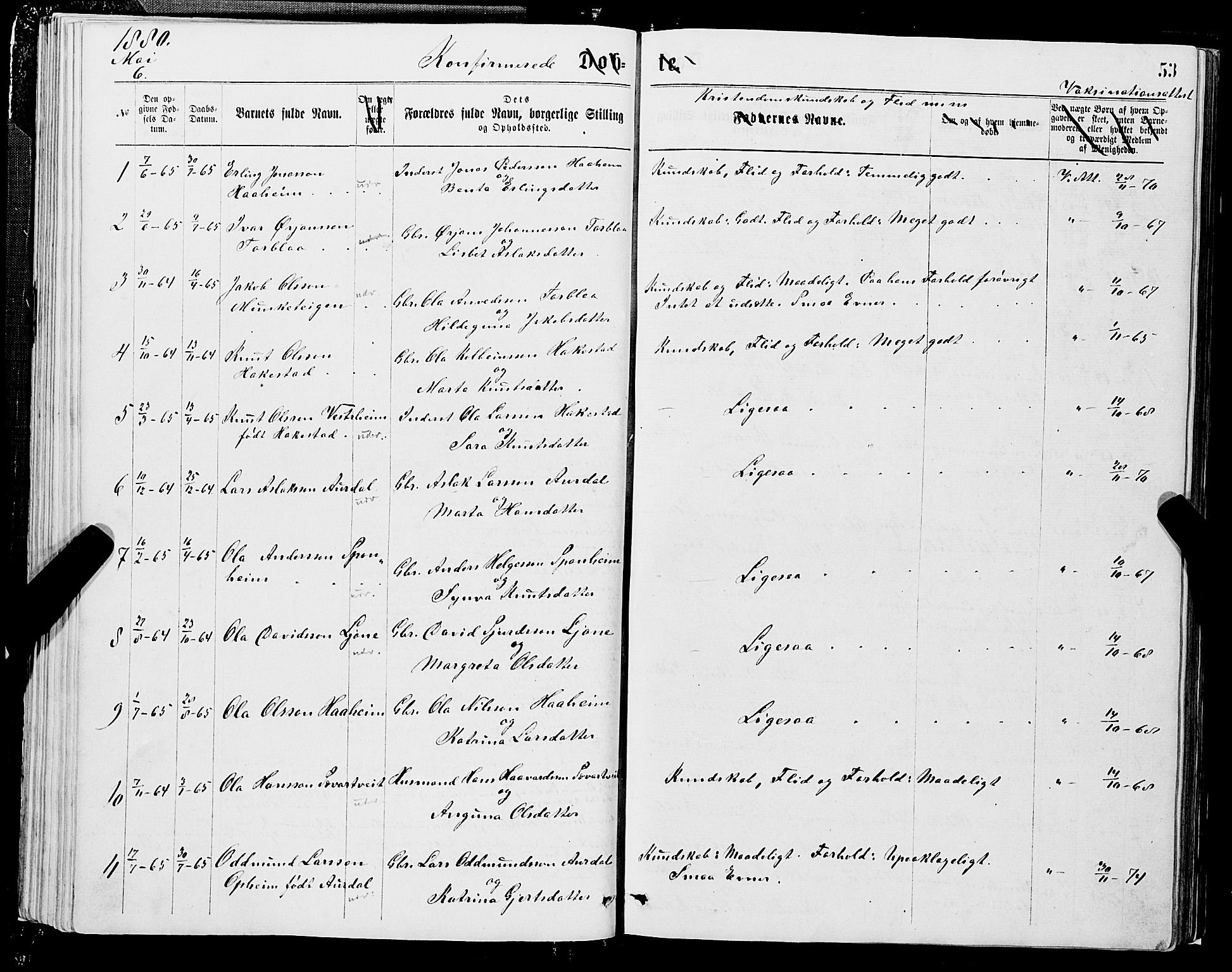 Ulvik sokneprestembete, SAB/A-78801/H/Hab: Parish register (copy) no. A 2, 1869-1882, p. 53