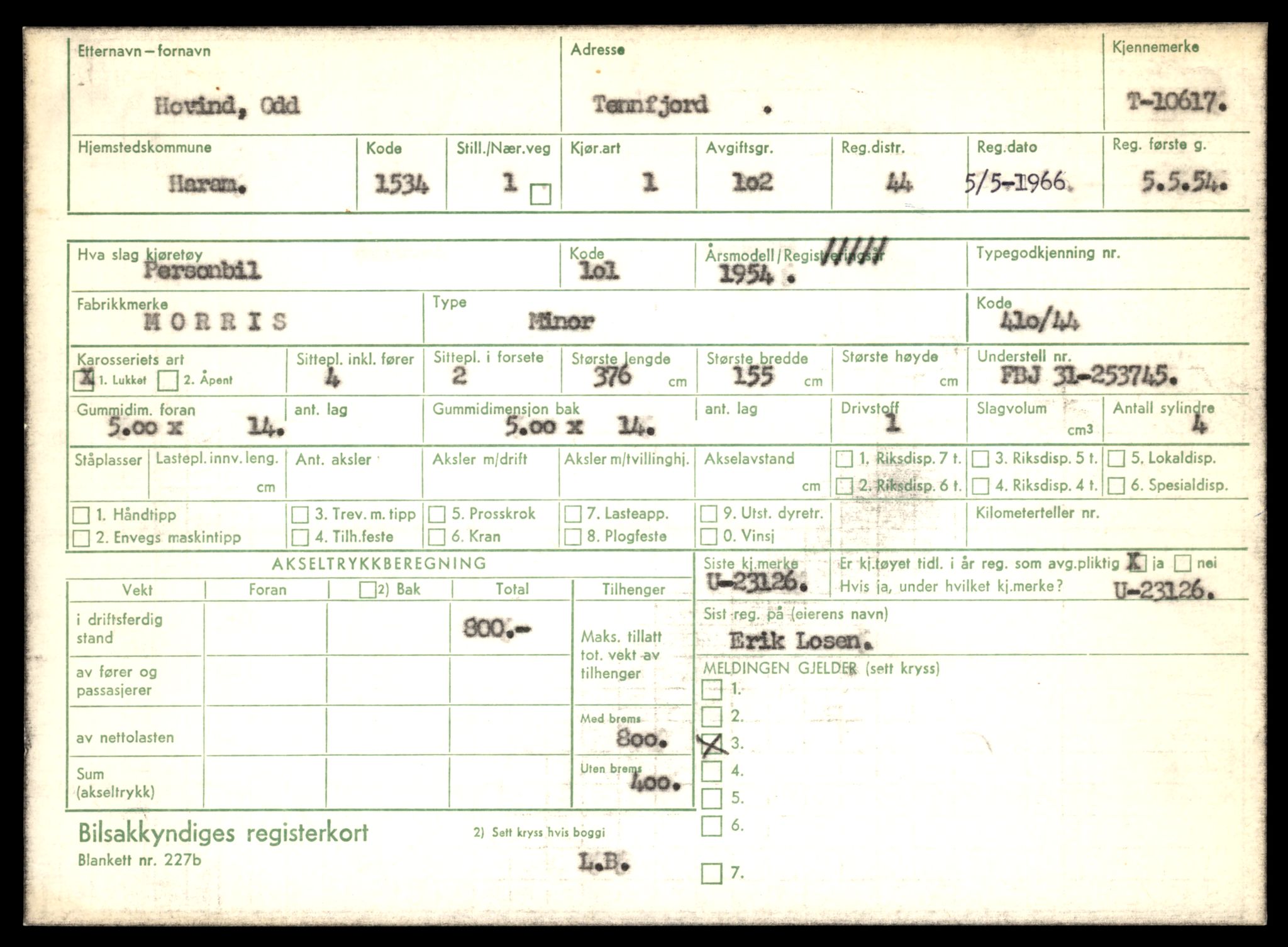 Møre og Romsdal vegkontor - Ålesund trafikkstasjon, AV/SAT-A-4099/F/Fe/L0022: Registreringskort for kjøretøy T 10584 - T 10694, 1927-1998, p. 1053