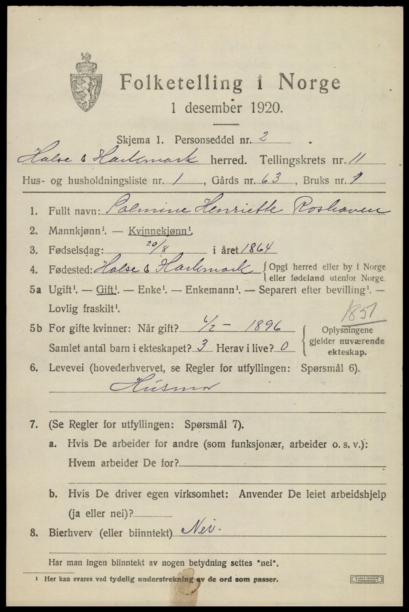 SAK, 1920 census for Halse og Harkmark, 1920, p. 6171