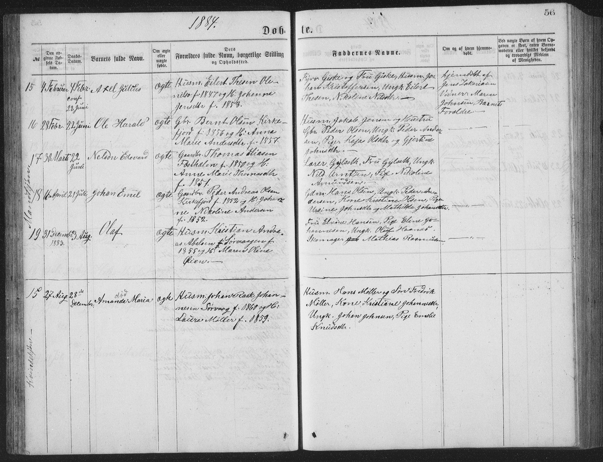 Ministerialprotokoller, klokkerbøker og fødselsregistre - Nordland, AV/SAT-A-1459/886/L1225: Parish register (copy) no. 886C02, 1874-1896, p. 56