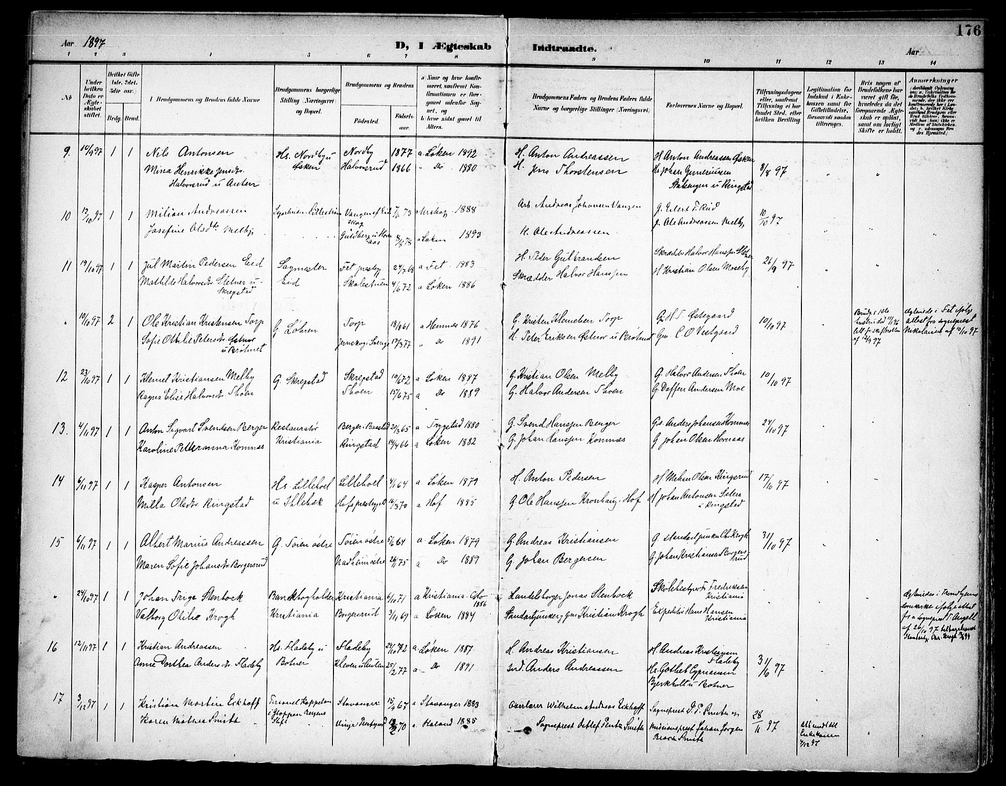 Høland prestekontor Kirkebøker, AV/SAO-A-10346a/F/Fa/L0015: Parish register (official) no. I 15, 1897-1912, p. 176