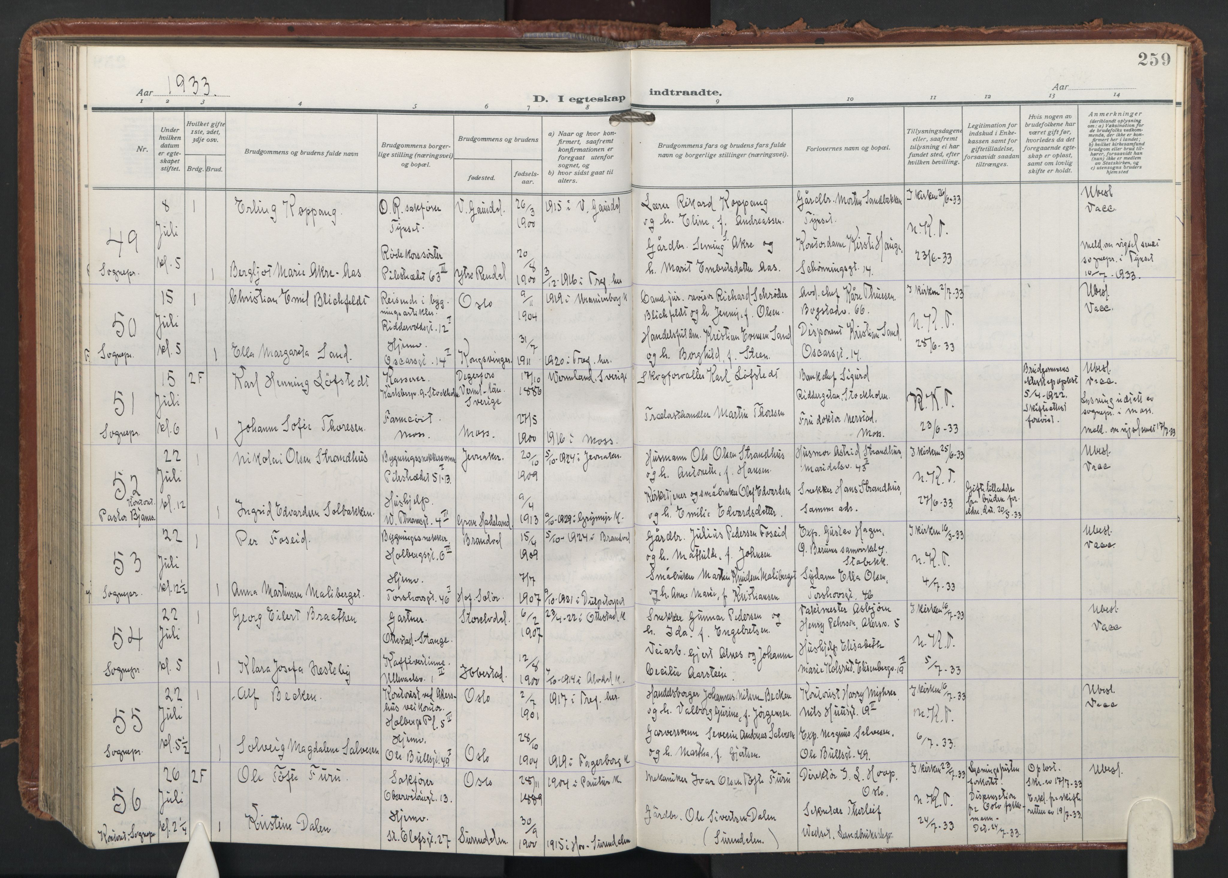 Trefoldighet prestekontor Kirkebøker, AV/SAO-A-10882/F/Fc/L0009: Parish register (official) no. III 9, 1922-1936, p. 259