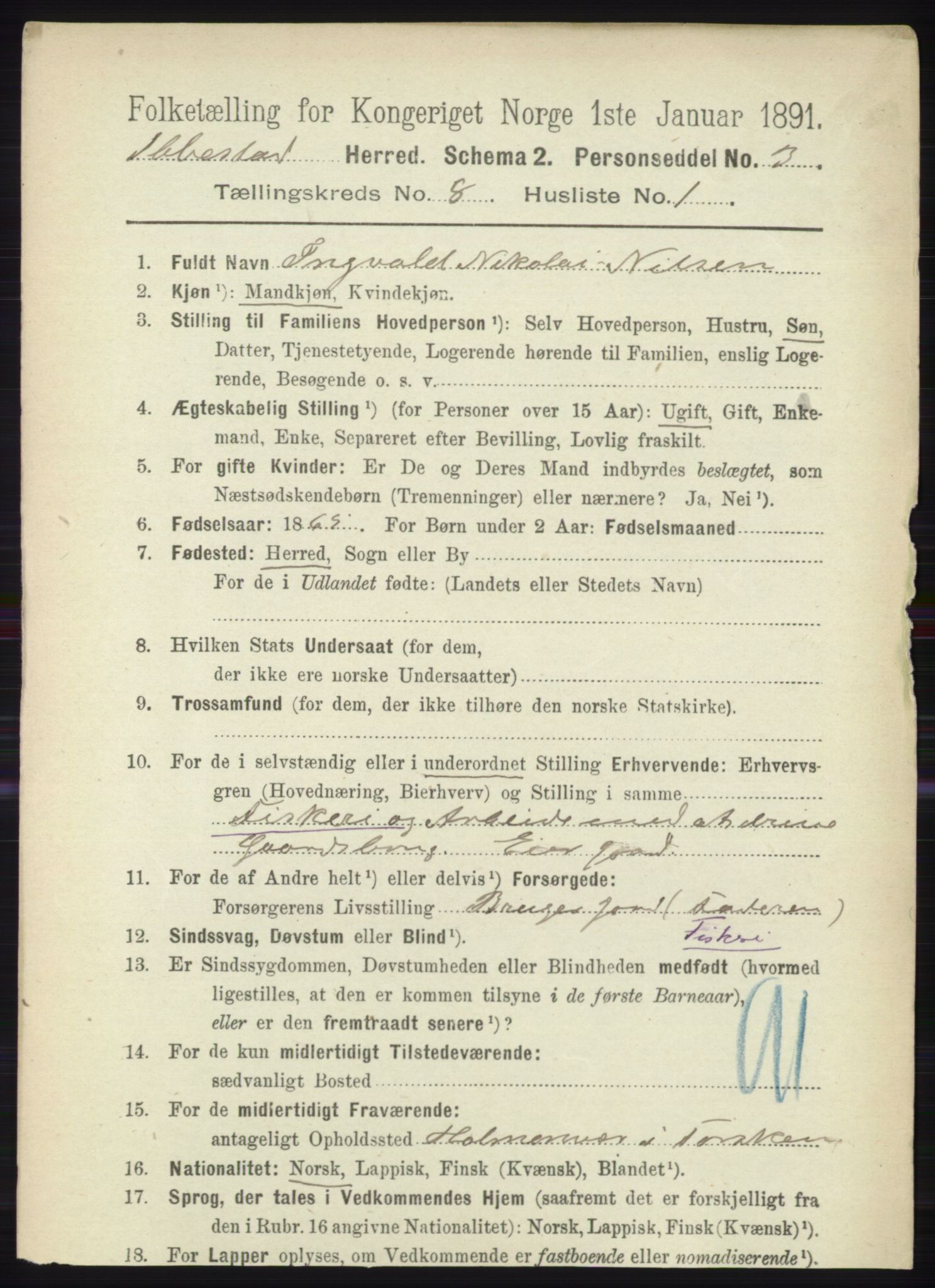 RA, 1891 census for 1917 Ibestad, 1891, p. 5241