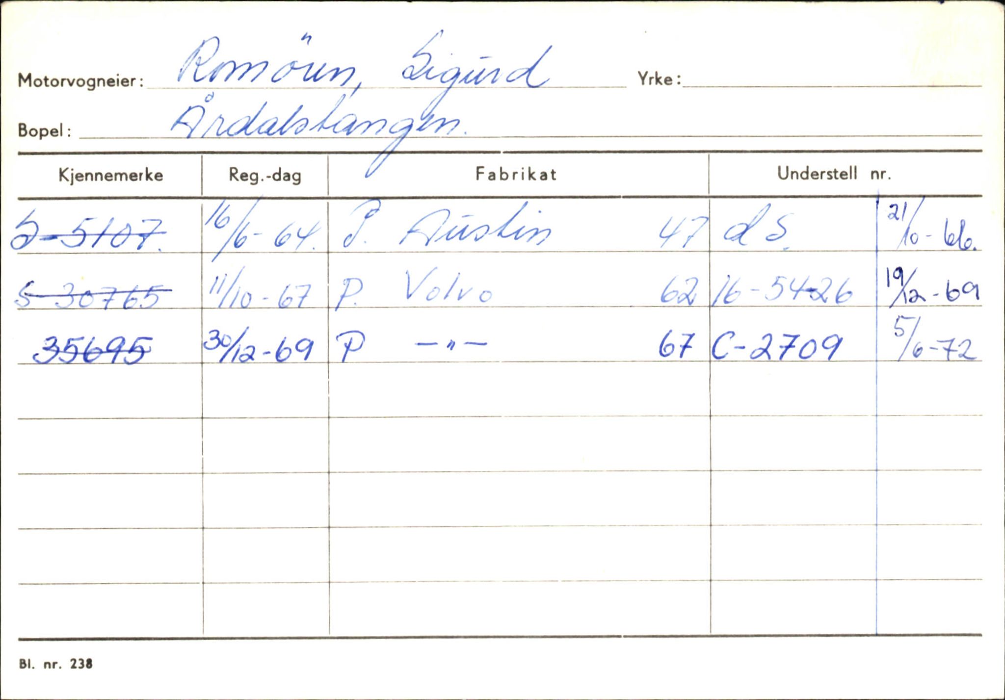 Statens vegvesen, Sogn og Fjordane vegkontor, SAB/A-5301/4/F/L0146: Registerkort Årdal R-Å samt diverse kort, 1945-1975, p. 66
