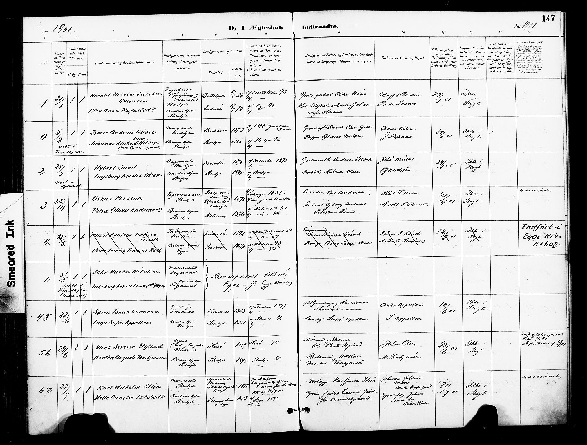 Ministerialprotokoller, klokkerbøker og fødselsregistre - Nord-Trøndelag, SAT/A-1458/739/L0372: Parish register (official) no. 739A04, 1895-1903, p. 147