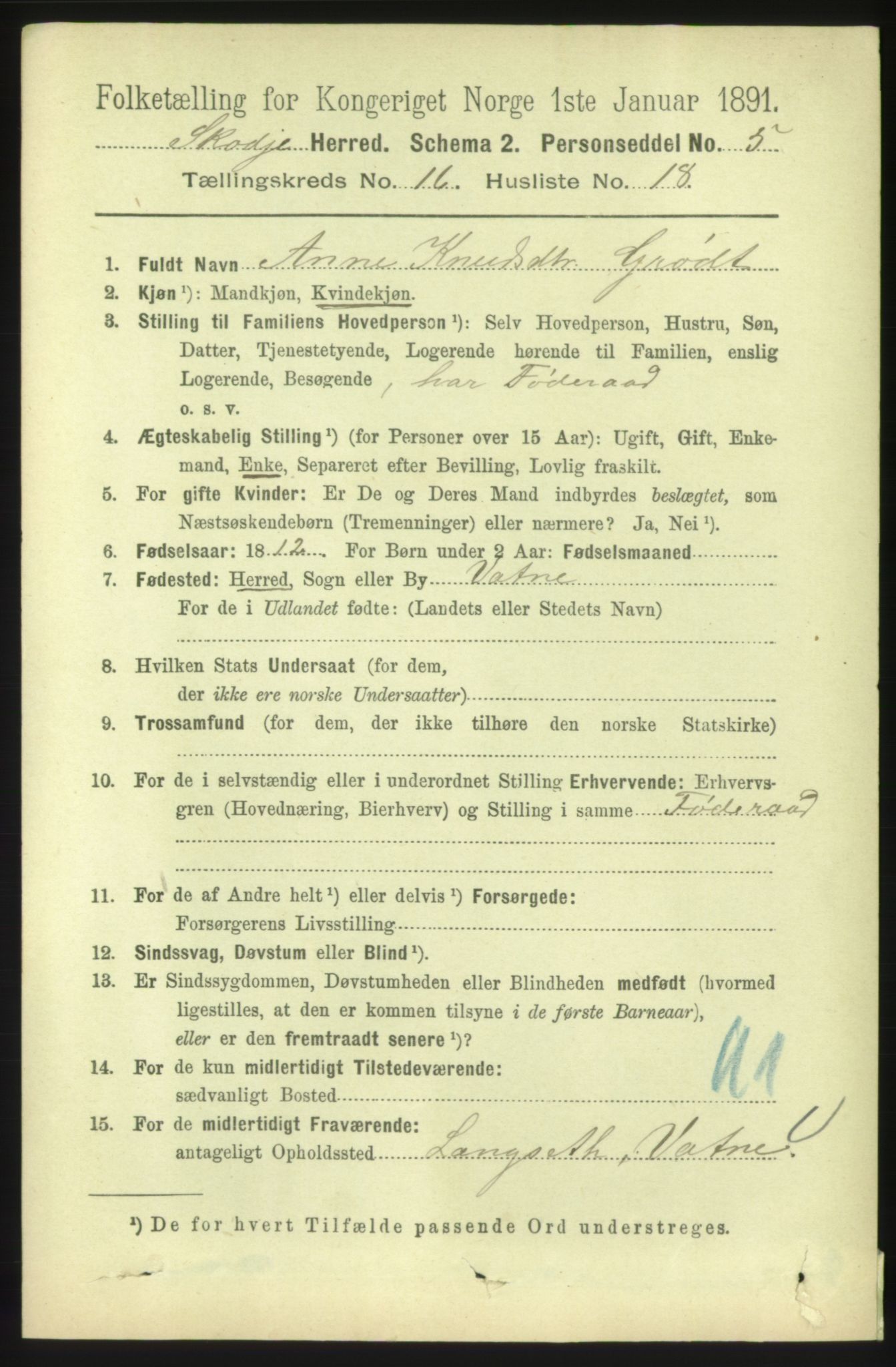 RA, 1891 census for 1529 Skodje, 1891, p. 3488