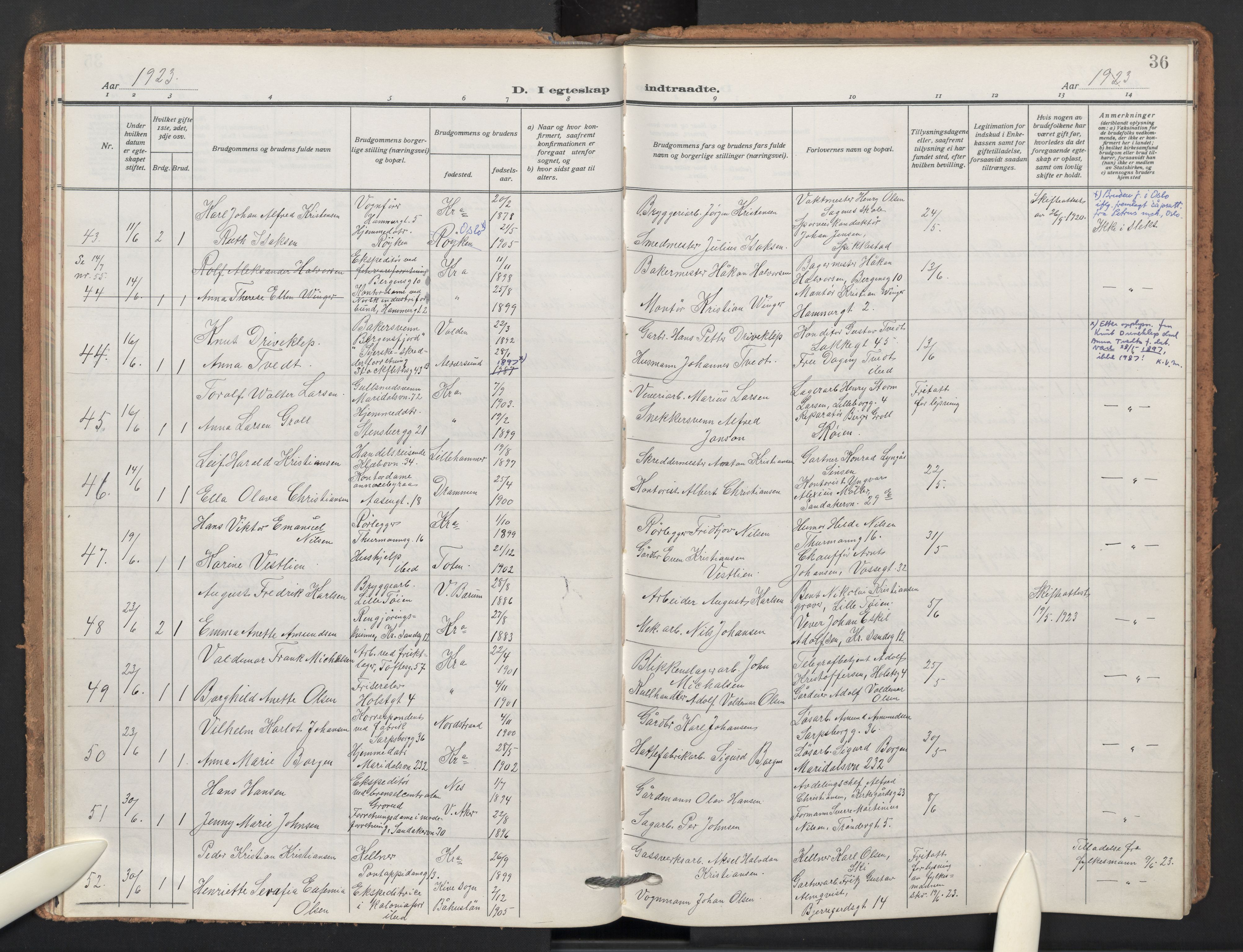 Sagene prestekontor Kirkebøker, AV/SAO-A-10796/F/L0013: Parish register (official) no. 13, 1920-1929, p. 36