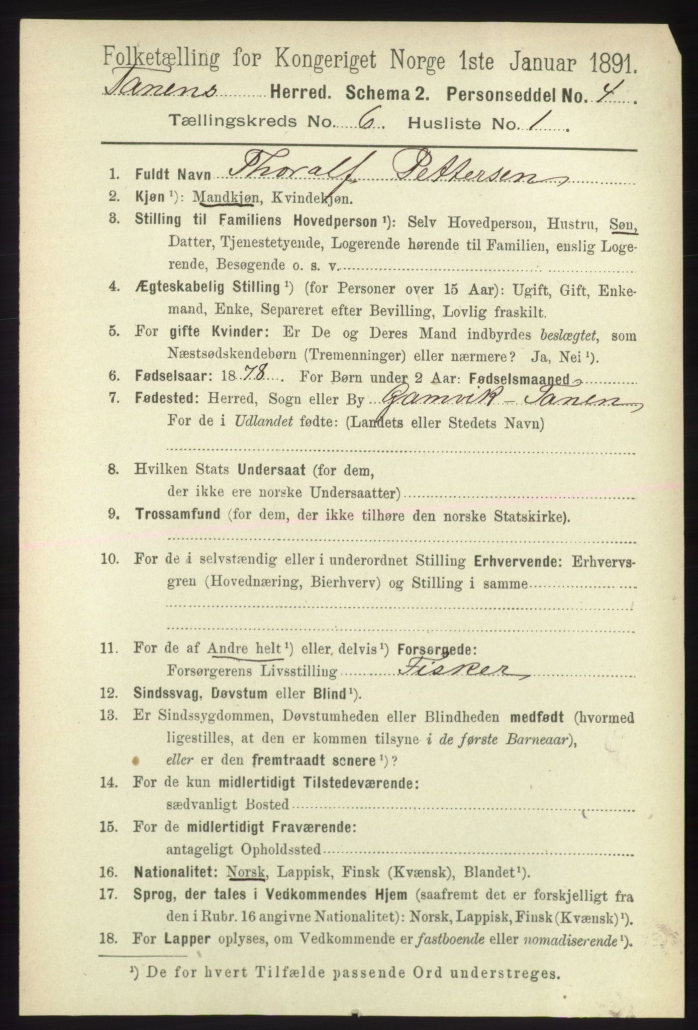 RA, 1891 census for 2025 Tana, 1891, p. 2802