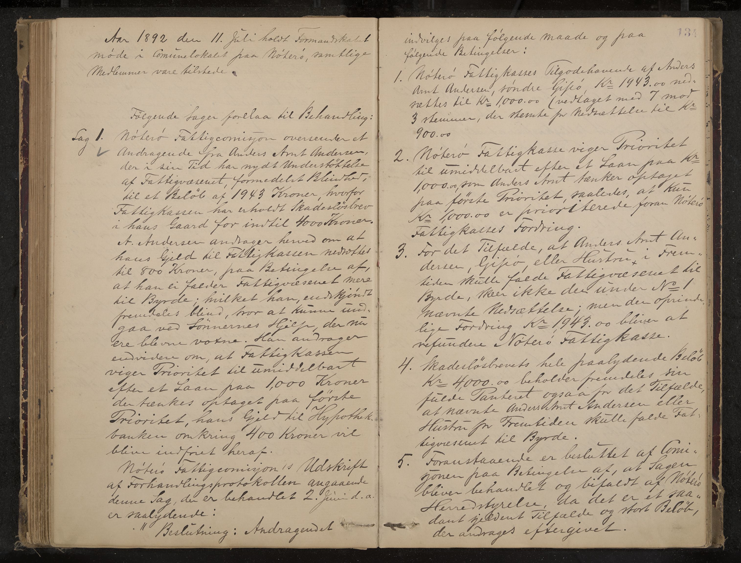 Nøtterøy formannskap og sentraladministrasjon, IKAK/0722021-1/A/Aa/L0004: Møtebok, 1887-1896, p. 134