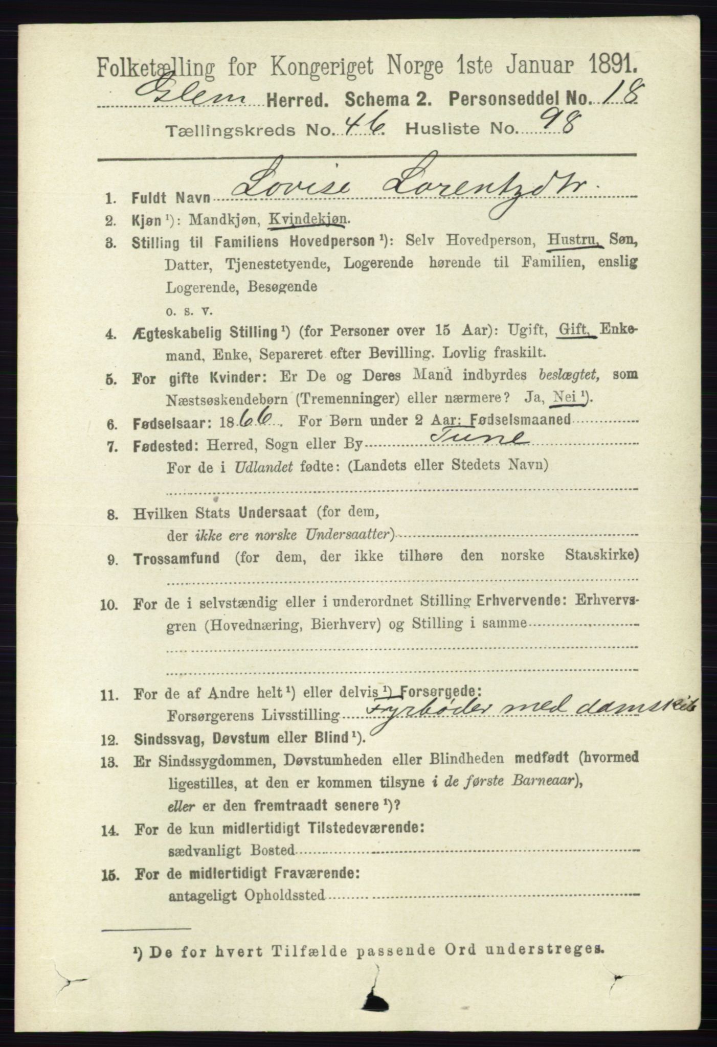 RA, 1891 census for 0132 Glemmen, 1891, p. 5894