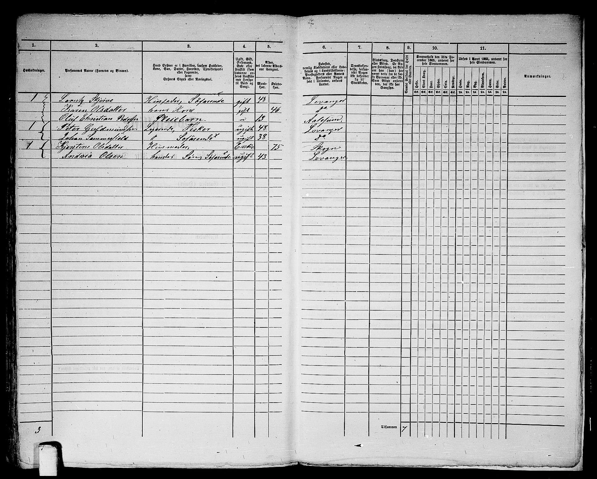 RA, 1865 census for Levanger/Levanger, 1865, p. 212