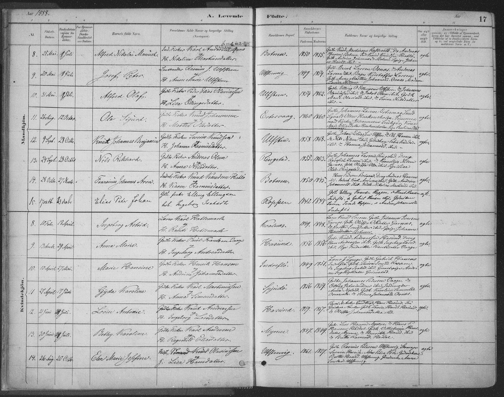 Ministerialprotokoller, klokkerbøker og fødselsregistre - Møre og Romsdal, SAT/A-1454/509/L0106: Parish register (official) no. 509A04, 1883-1922, p. 17