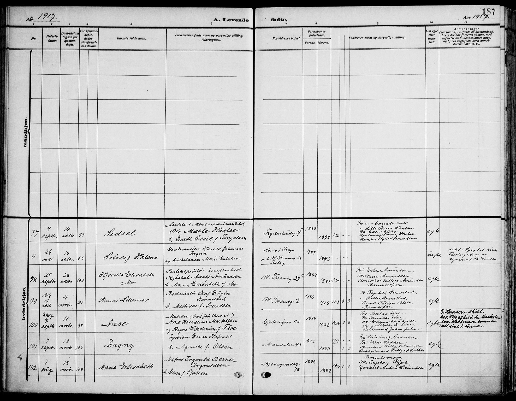 Gamle Aker prestekontor Kirkebøker, AV/SAO-A-10617a/F/L0014: Parish register (official) no. 14, 1909-1924, p. 187