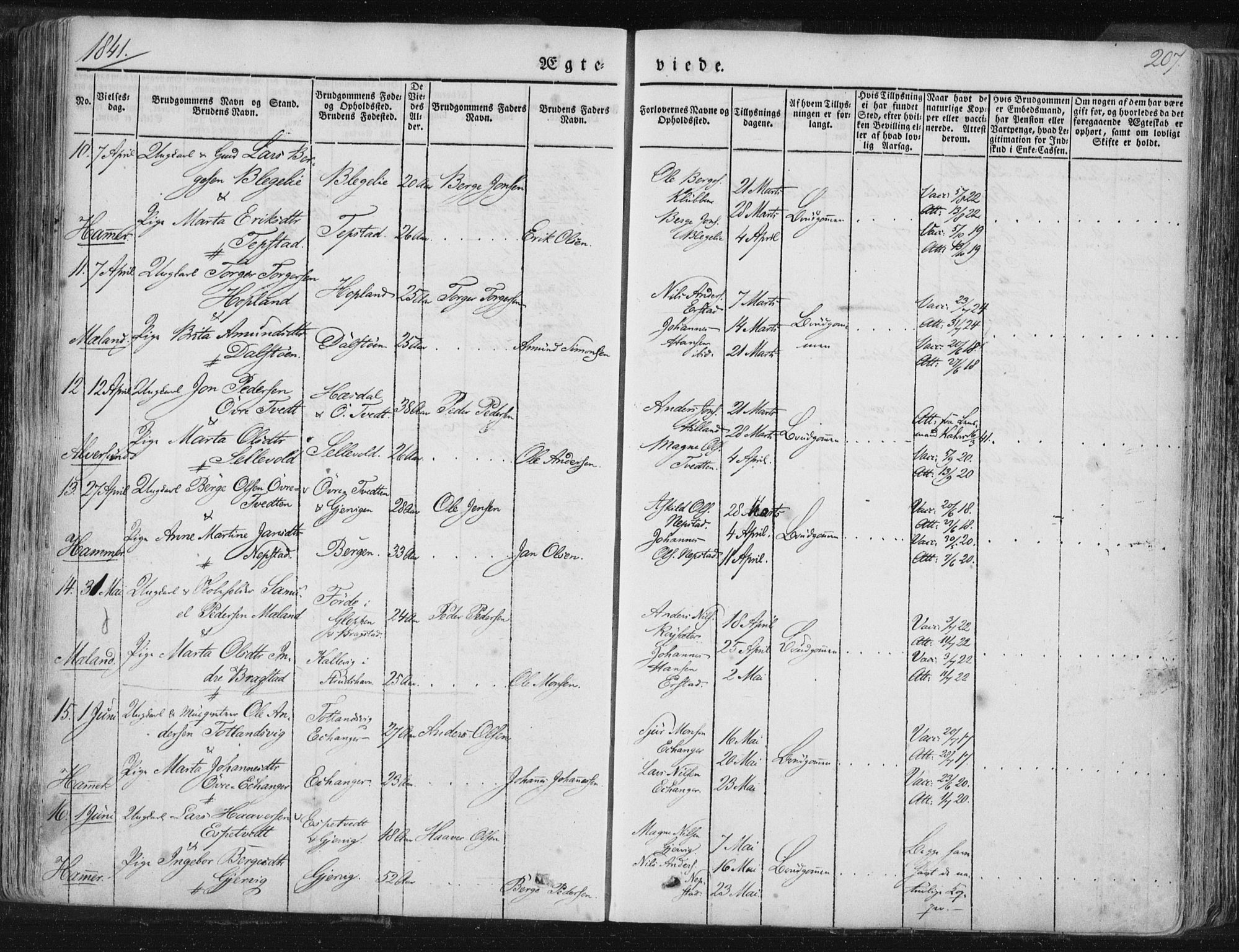 Hamre sokneprestembete, AV/SAB-A-75501/H/Ha/Haa/Haaa/L0012: Parish register (official) no. A 12, 1834-1845, p. 207