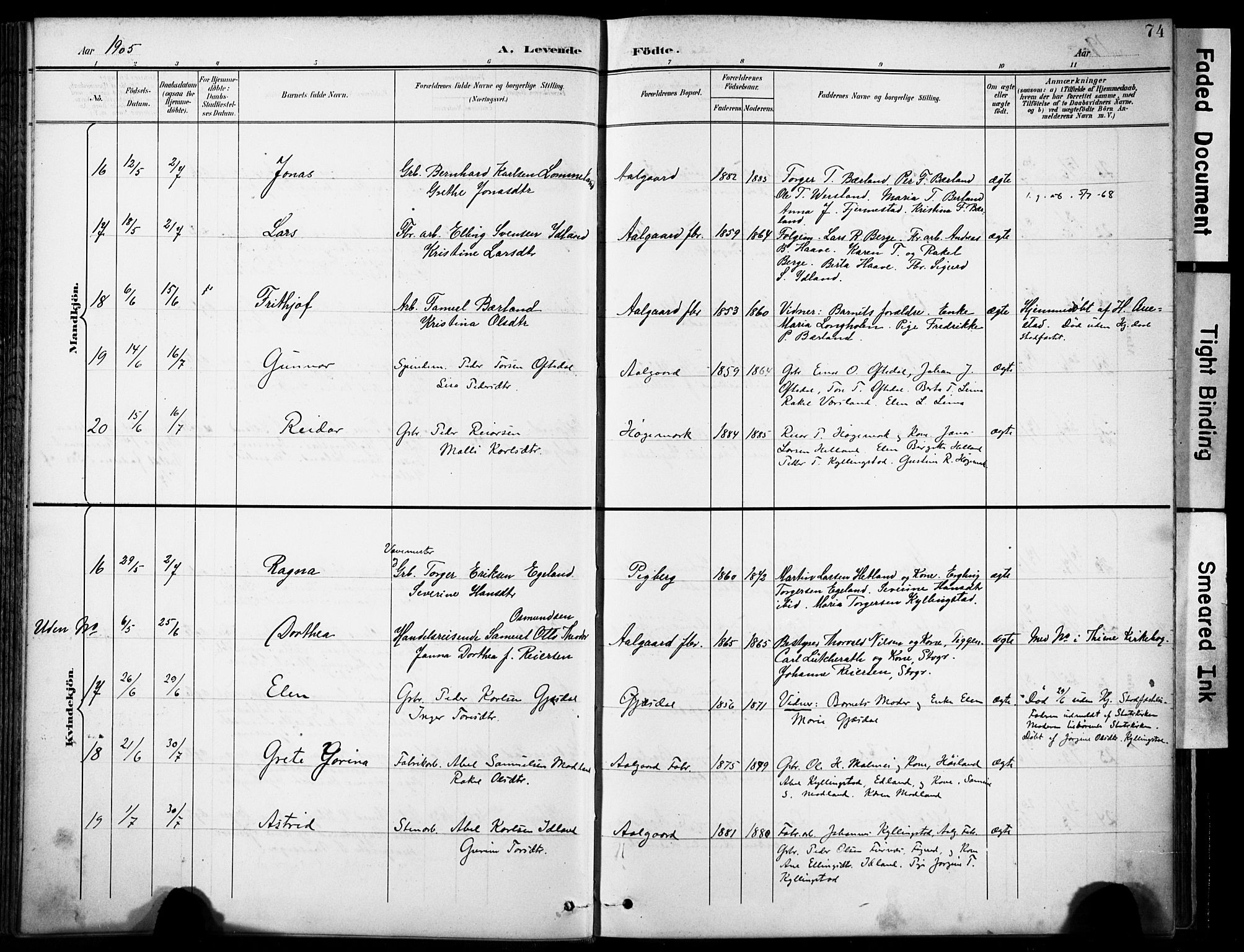 Lye sokneprestkontor, AV/SAST-A-101794/001/30BA/L0012: Parish register (official) no. A 11, 1896-1909, p. 74