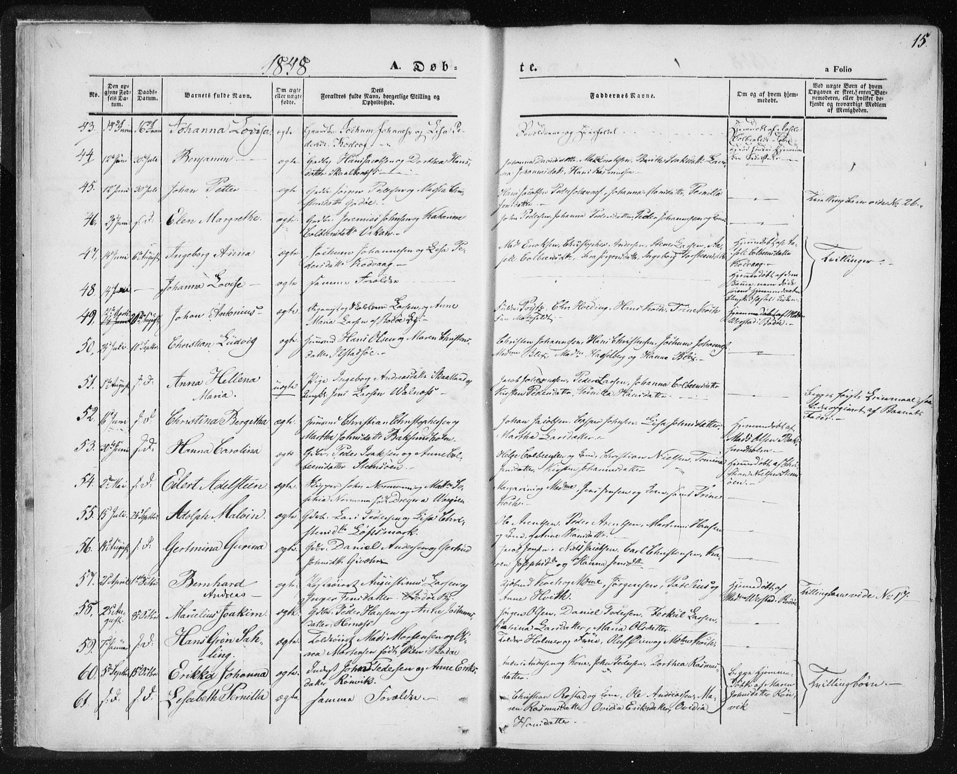 Ministerialprotokoller, klokkerbøker og fødselsregistre - Nordland, AV/SAT-A-1459/801/L0007: Parish register (official) no. 801A07, 1845-1863, p. 15