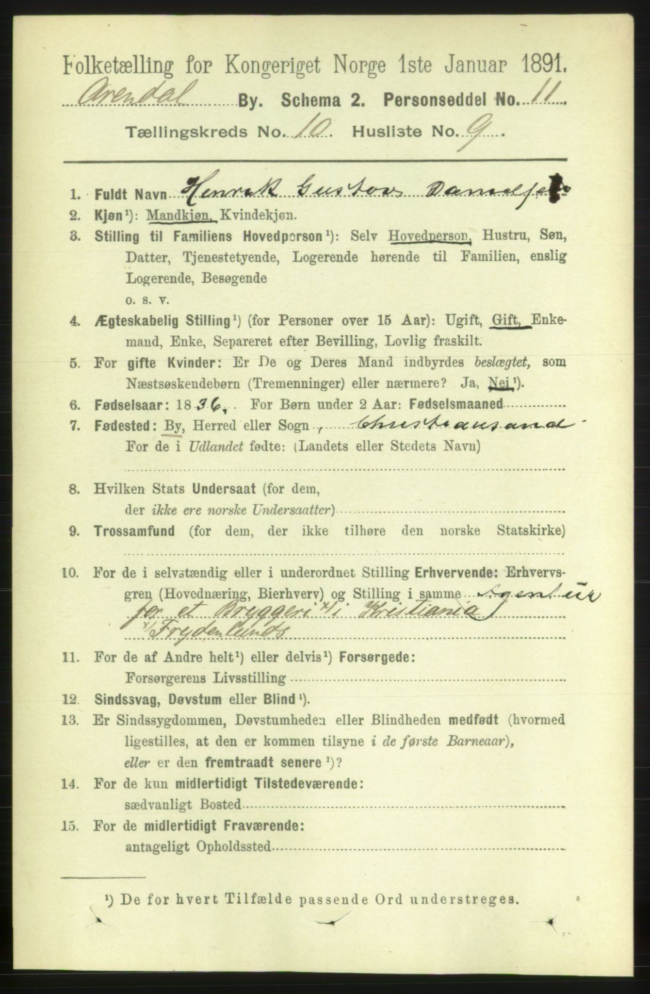 RA, 1891 census for 0903 Arendal, 1891, p. 3802