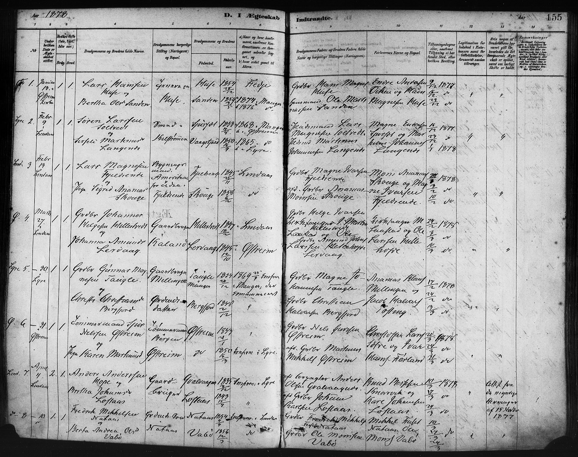 Lindås Sokneprestembete, SAB/A-76701/H/Haa: Parish register (official) no. A 19, 1878-1912, p. 155