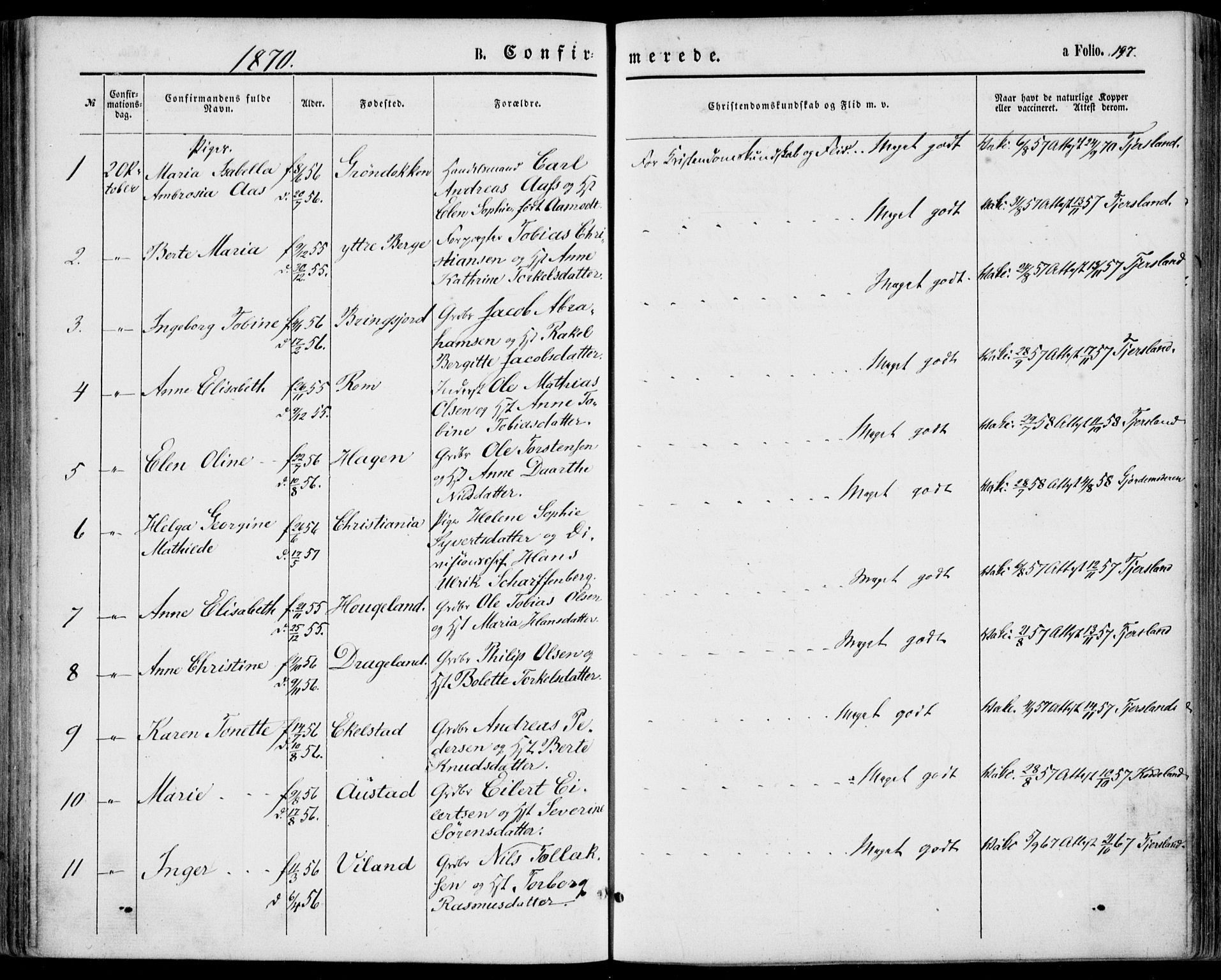 Lyngdal sokneprestkontor, SAK/1111-0029/F/Fa/Fac/L0010: Parish register (official) no. A 10, 1865-1878, p. 197