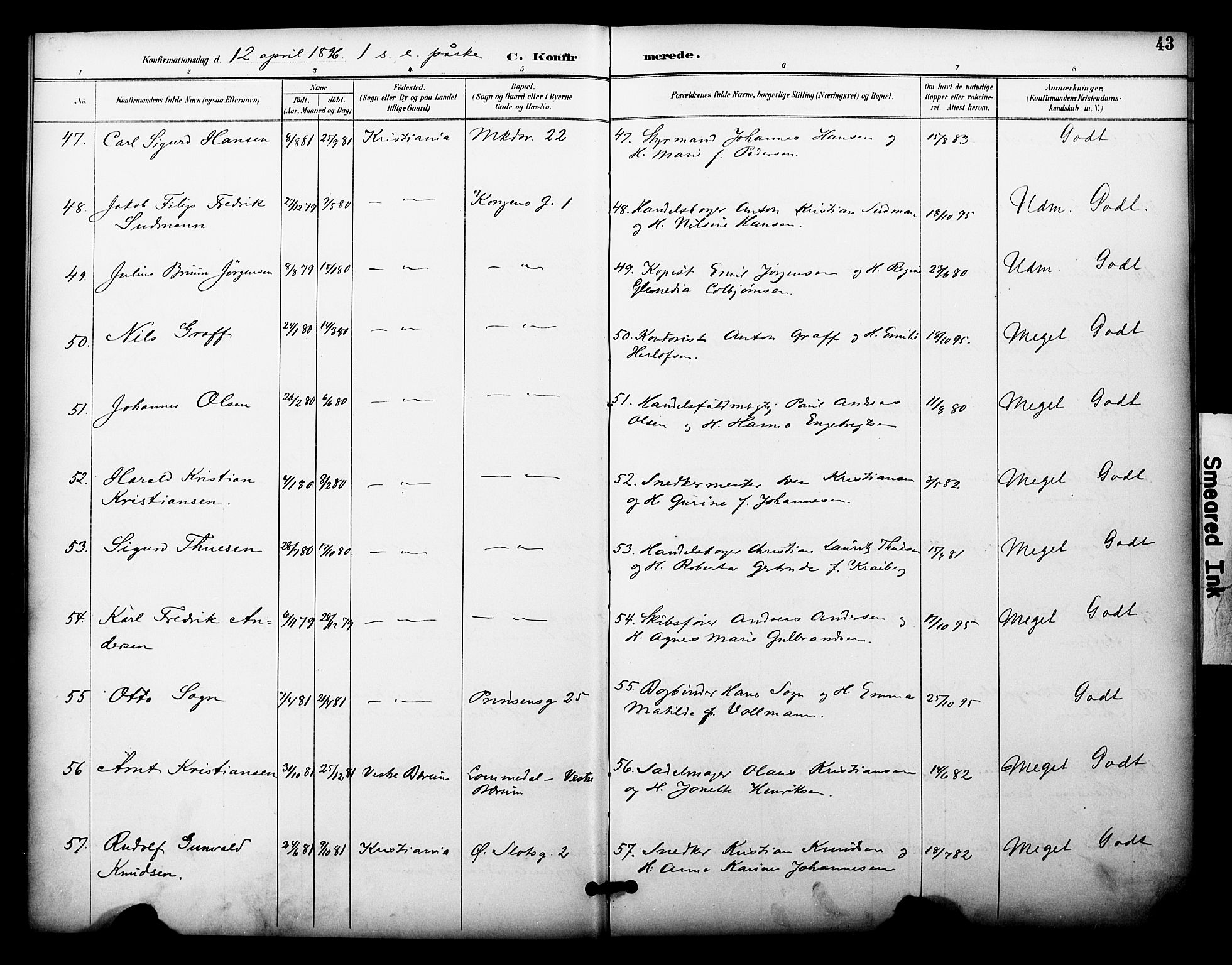 Johannes prestekontor Kirkebøker, AV/SAO-A-10852/F/Fa/L0005: Parish register (official) no. 5, 1893-1907, p. 43