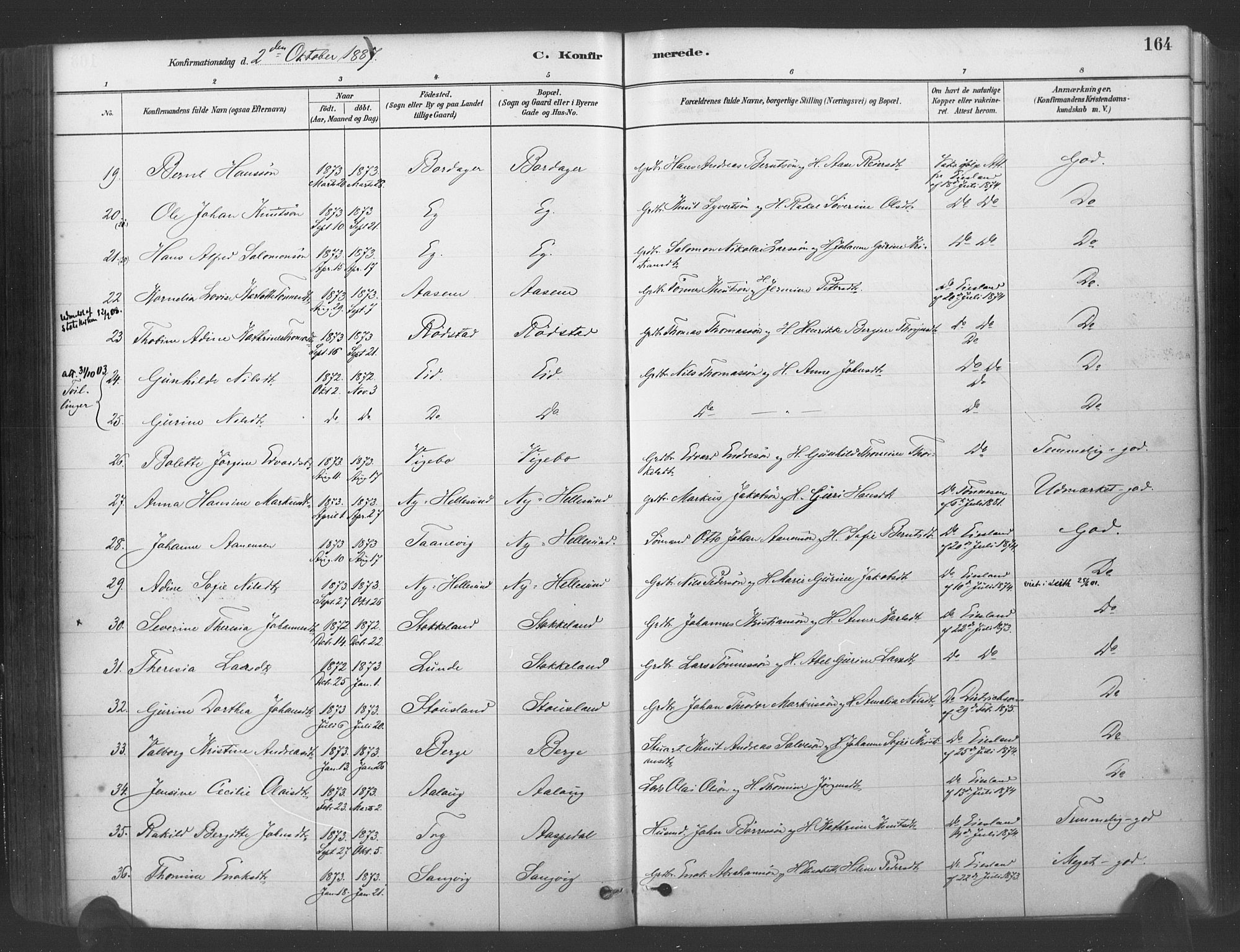 Søgne sokneprestkontor, SAK/1111-0037/F/Fa/Fab/L0012: Parish register (official) no. A 12, 1880-1891, p. 164