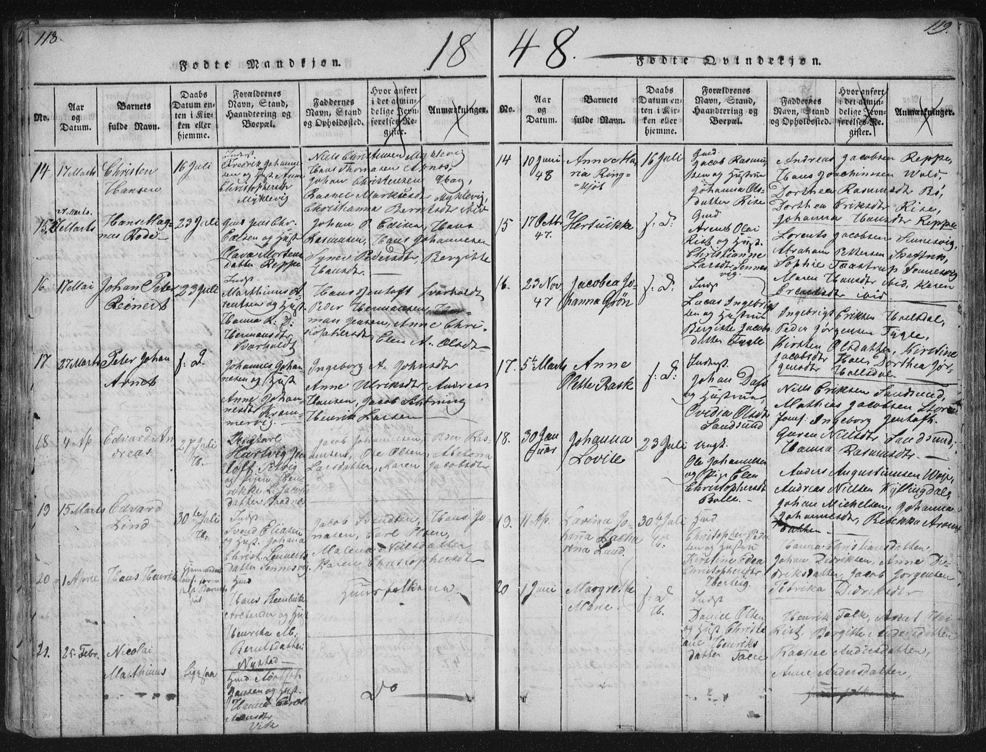 Ministerialprotokoller, klokkerbøker og fødselsregistre - Nordland, SAT/A-1459/881/L1164: Parish register (copy) no. 881C01, 1818-1853, p. 118-119