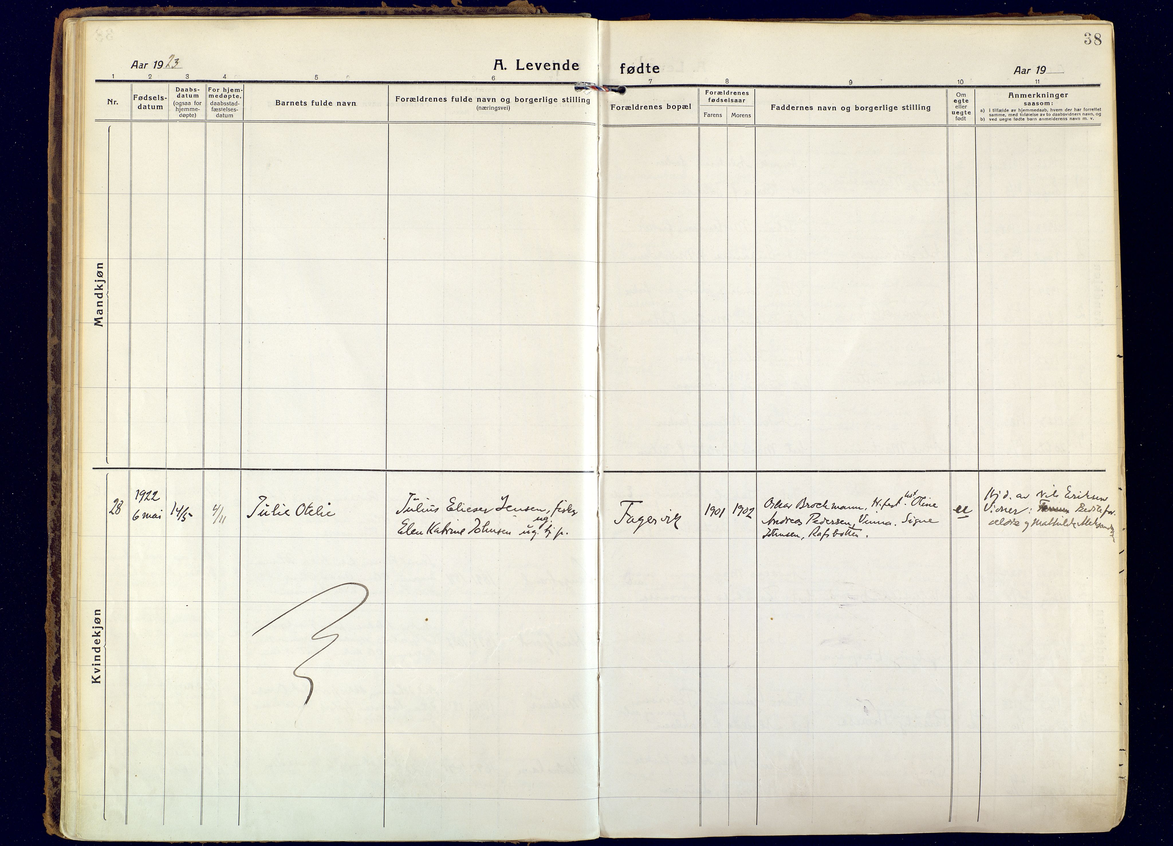 Hammerfest sokneprestkontor, AV/SATØ-S-1347/H/Ha/L0018.kirke: Parish register (official) no. 18, 1918-1933, p. 38