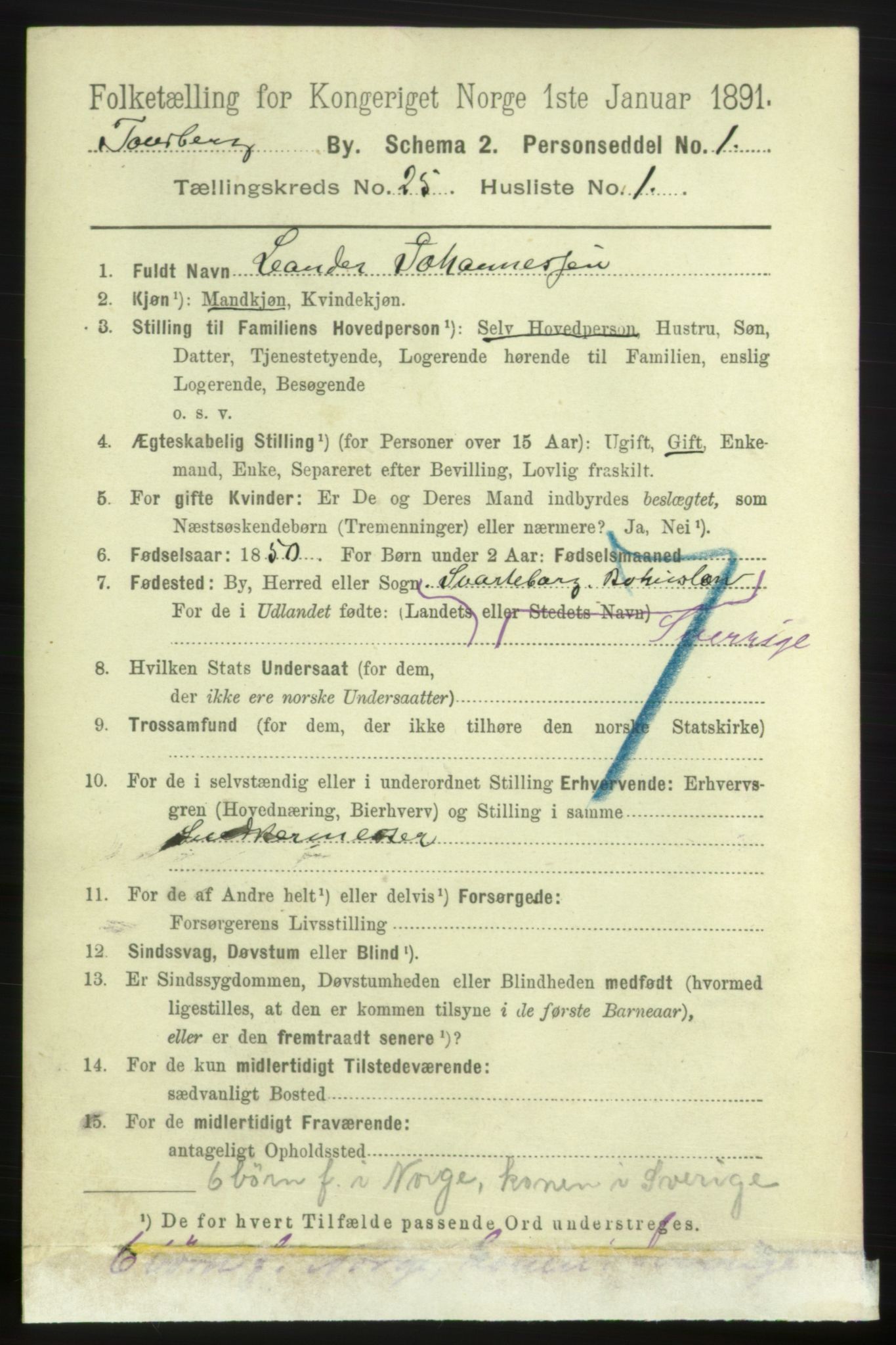 RA, 1891 census for 0705 Tønsberg, 1891, p. 6471