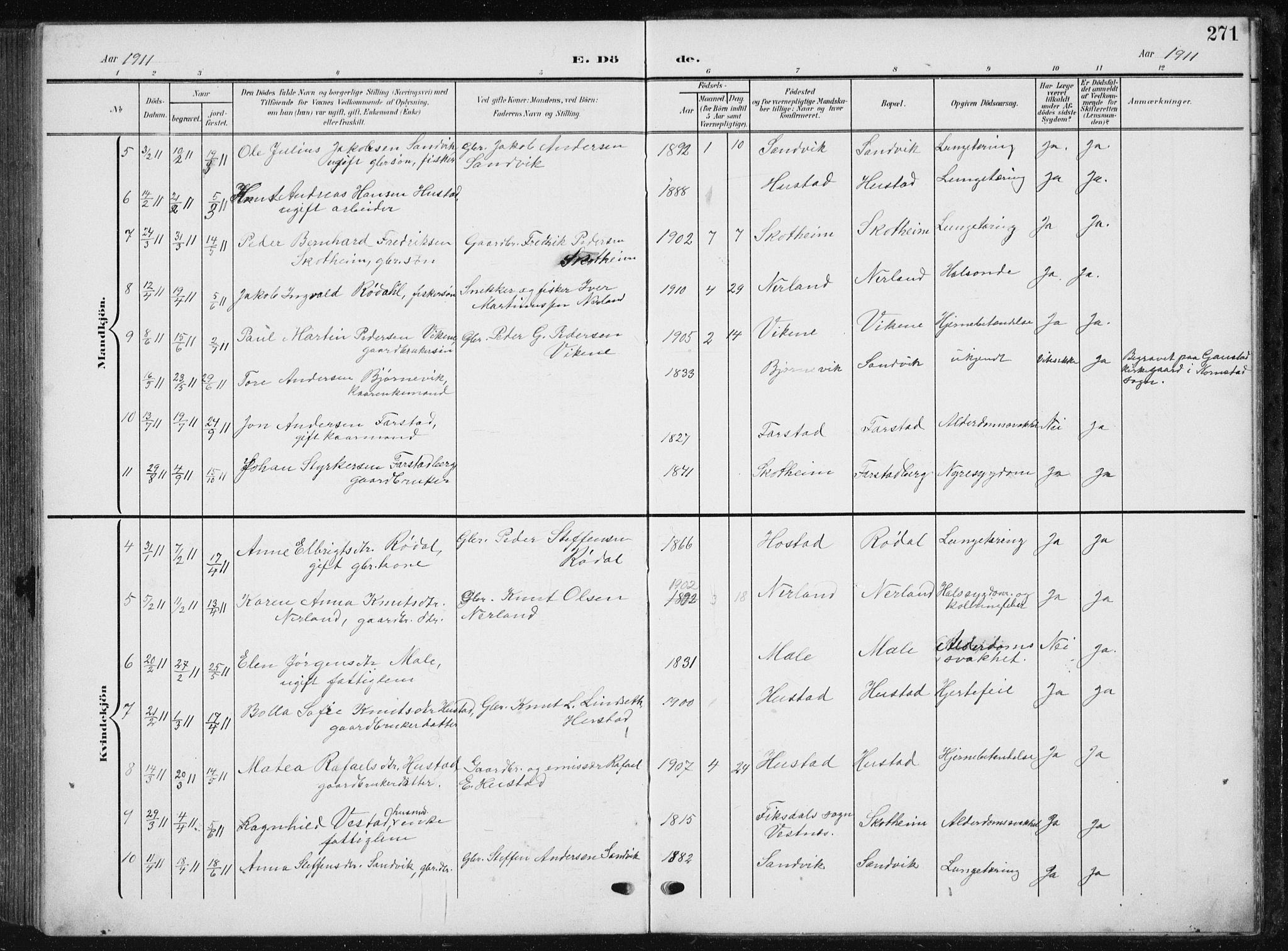 Ministerialprotokoller, klokkerbøker og fødselsregistre - Møre og Romsdal, AV/SAT-A-1454/567/L0784: Parish register (copy) no. 567C04, 1903-1938, p. 271