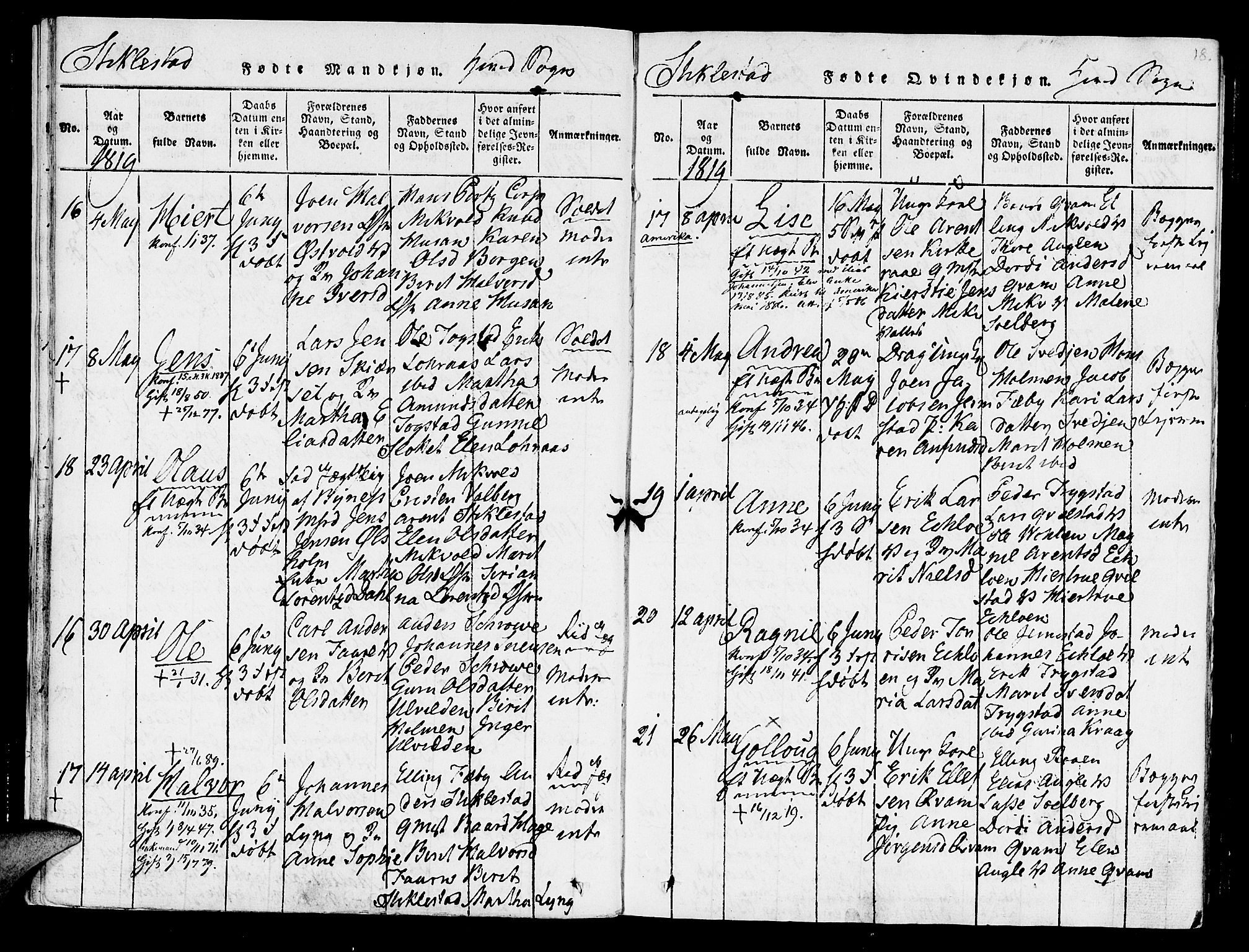 Ministerialprotokoller, klokkerbøker og fødselsregistre - Nord-Trøndelag, AV/SAT-A-1458/723/L0234: Parish register (official) no. 723A05 /1, 1816-1840, p. 18