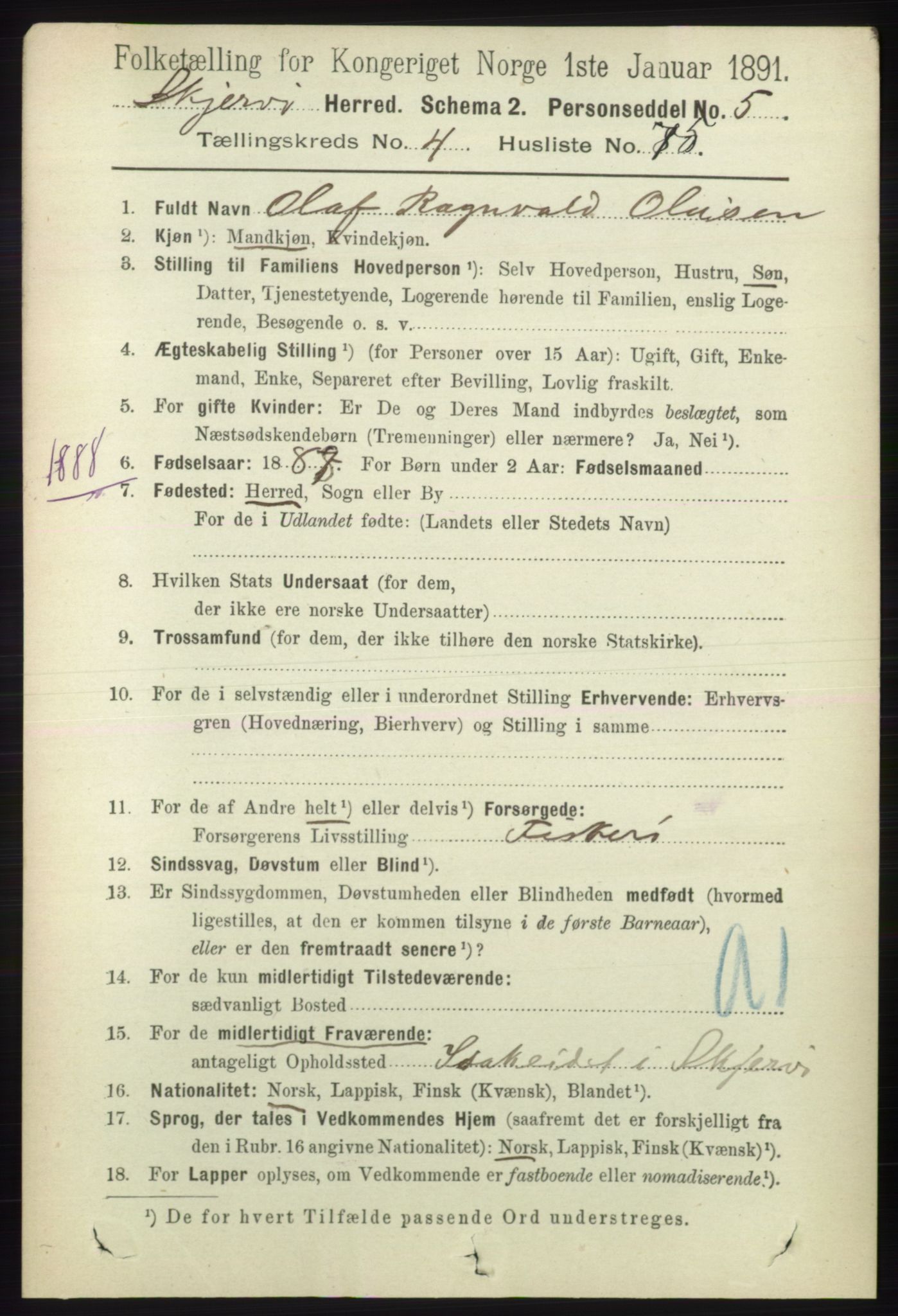 RA, 1891 census for 1941 Skjervøy, 1891, p. 2860