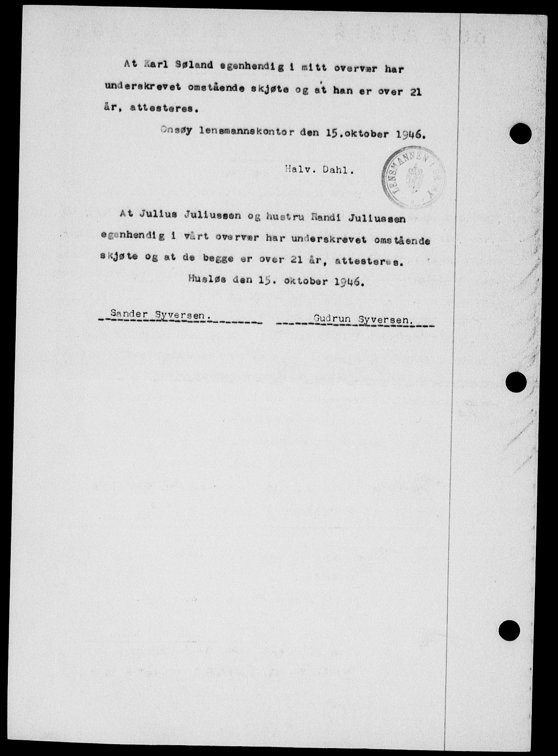 Onsøy sorenskriveri, SAO/A-10474/G/Ga/Gab/L0018: Mortgage book no. II A-18, 1946-1947, Diary no: : 2916/1946