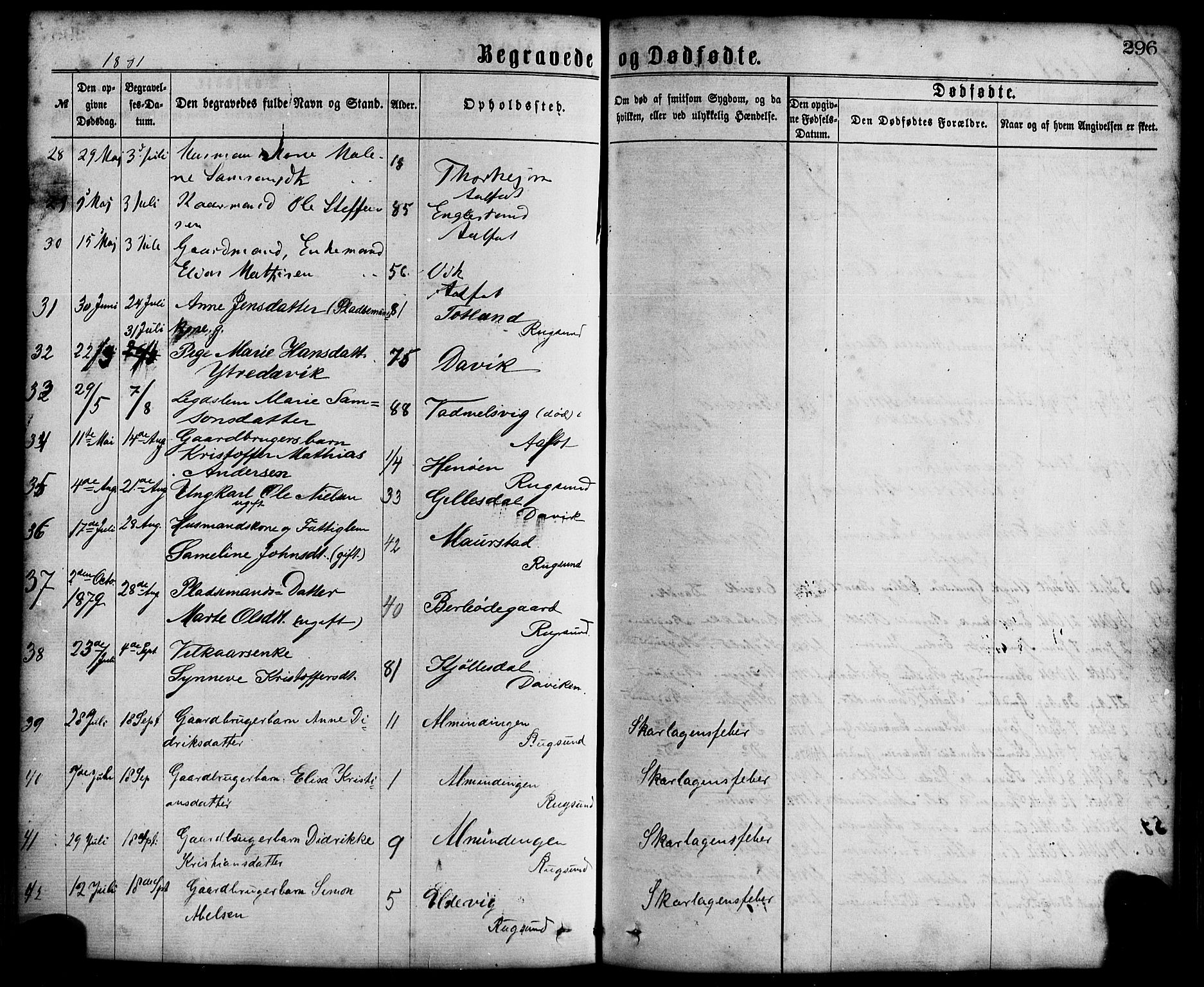 Davik sokneprestembete, AV/SAB-A-79701/H/Haa/Haaa/L0006: Parish register (official) no. A 6, 1867-1881, p. 296