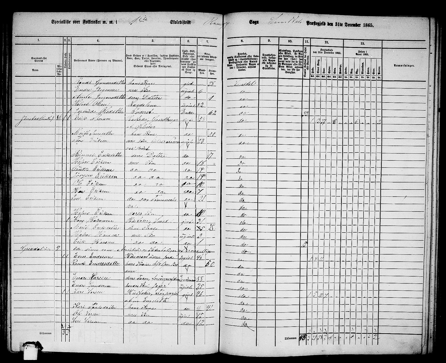 RA, 1865 census for Sunndal, 1865, p. 13