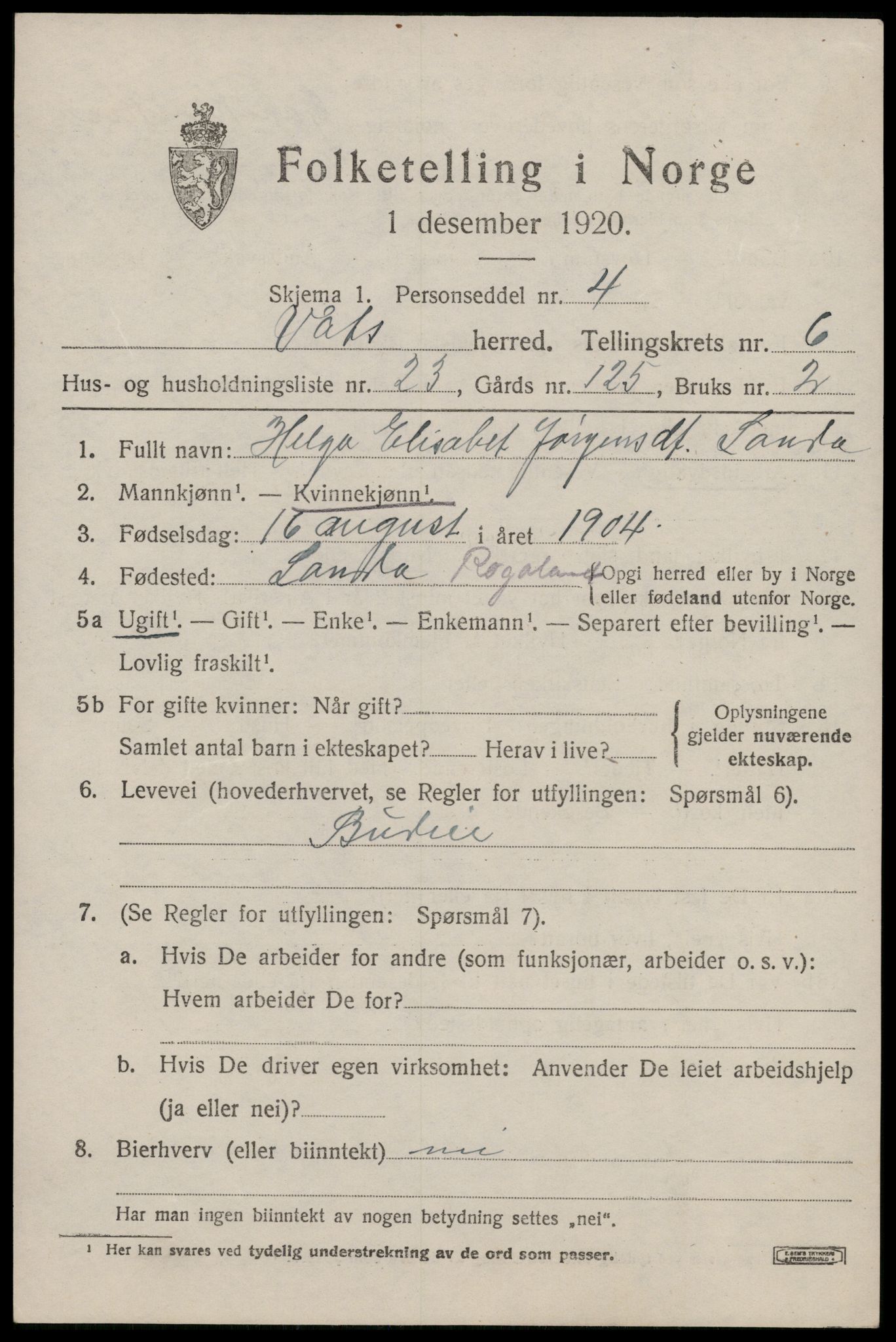 SAST, 1920 census for Vats, 1920, p. 2593