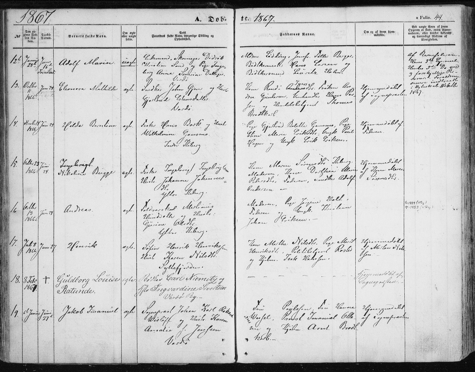 Vardø sokneprestkontor, SATØ/S-1332/H/Ha/L0004kirke: Parish register (official) no. 4, 1862-1871, p. 44