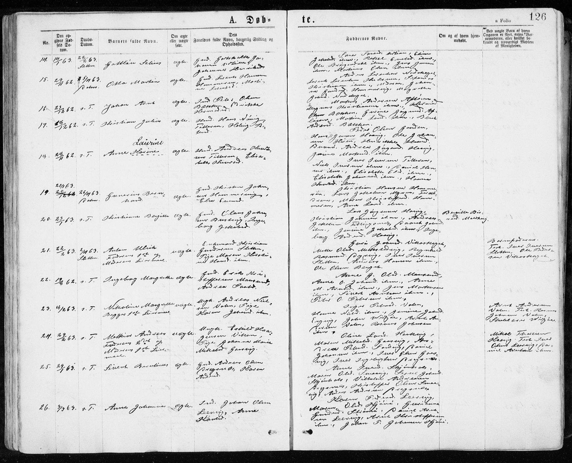 Ministerialprotokoller, klokkerbøker og fødselsregistre - Sør-Trøndelag, SAT/A-1456/640/L0576: Parish register (official) no. 640A01, 1846-1876, p. 126
