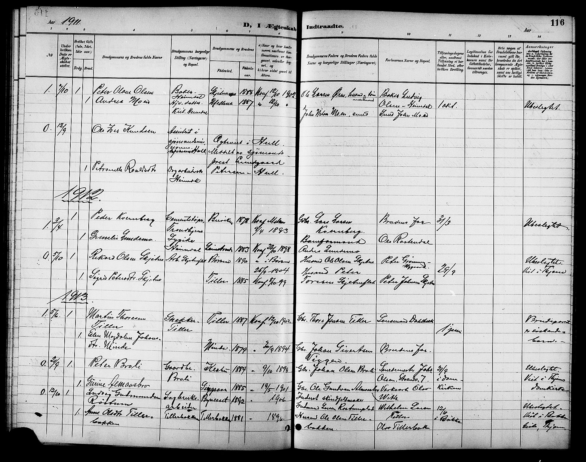 Ministerialprotokoller, klokkerbøker og fødselsregistre - Sør-Trøndelag, SAT/A-1456/621/L0460: Parish register (copy) no. 621C03, 1896-1914, p. 116
